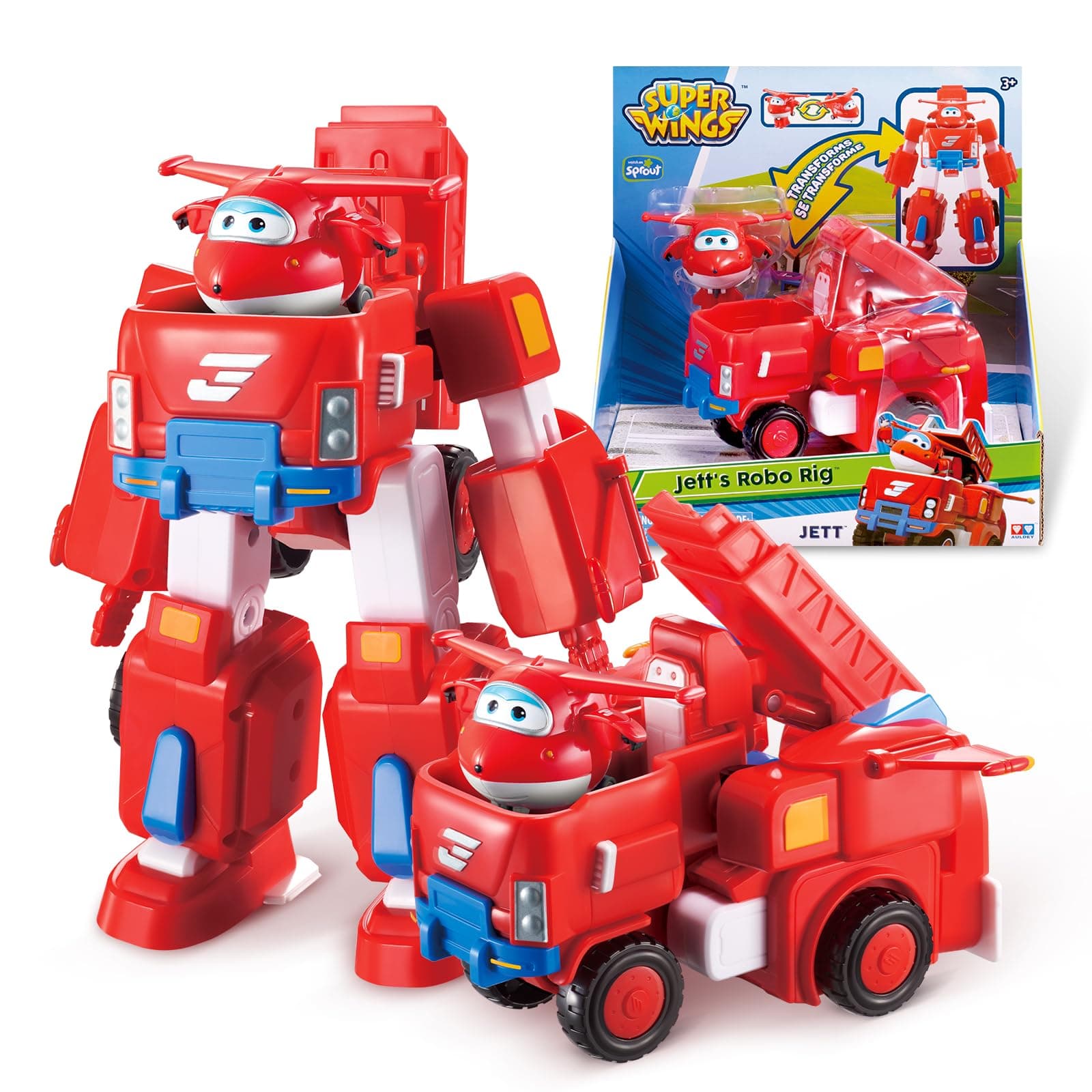 Transformable Toys, 7" Jett Robot Suit and 2” Scale Transforming Jett Mini Action Figure,2-in-1 Mode Vehicle and Robot, Vehicle Playset for Kids 3+,Gifts for Boys and Girls,Red