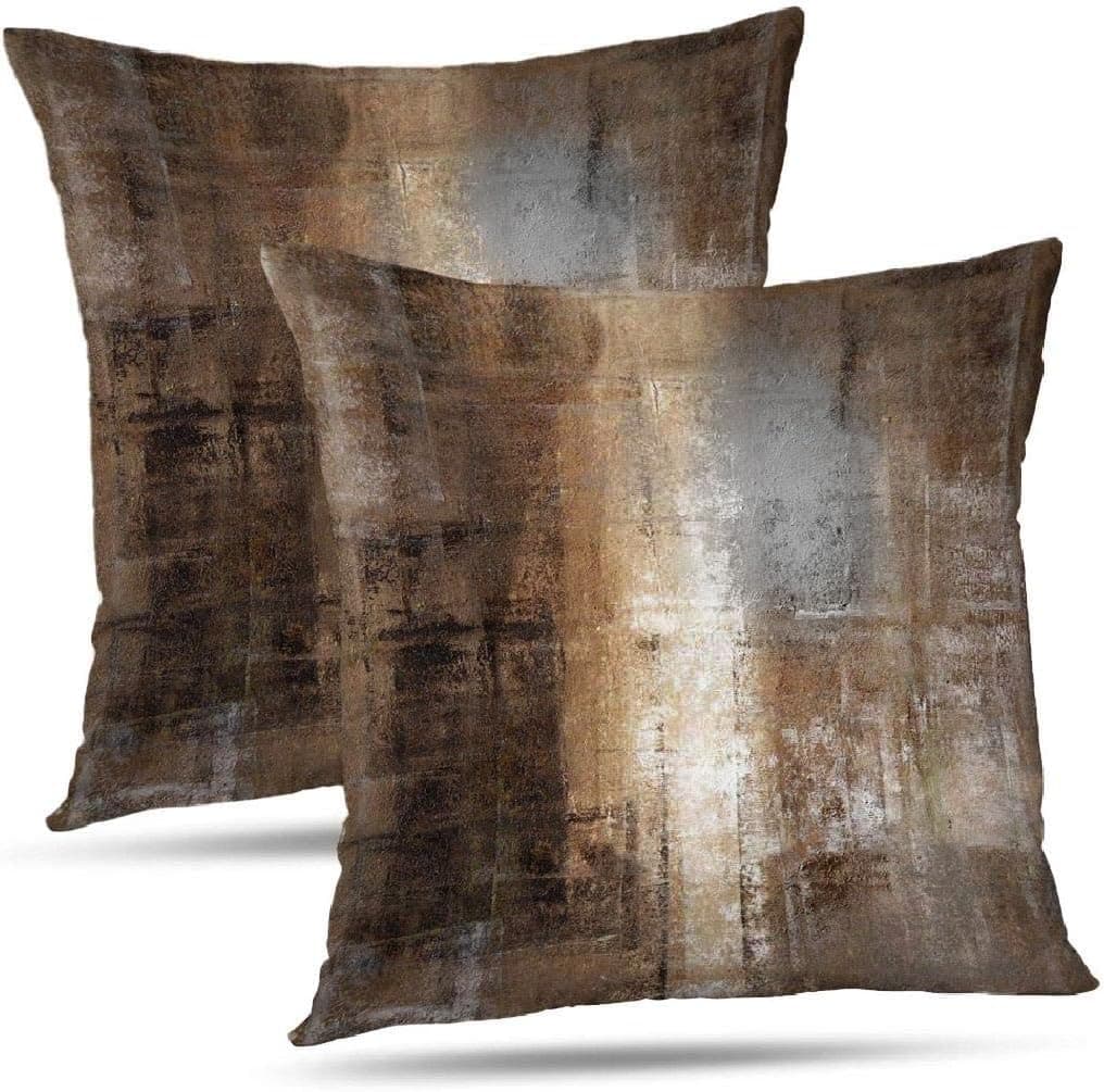 ONELZ Brown Throw Pillows and Grey Throw Pillows Decorative Pillow Covers for Couch Two Sides Printed, Fashion Style Zippered Cushion 18 X 18 Pillow Cover Set of 2,Brown and Grey
