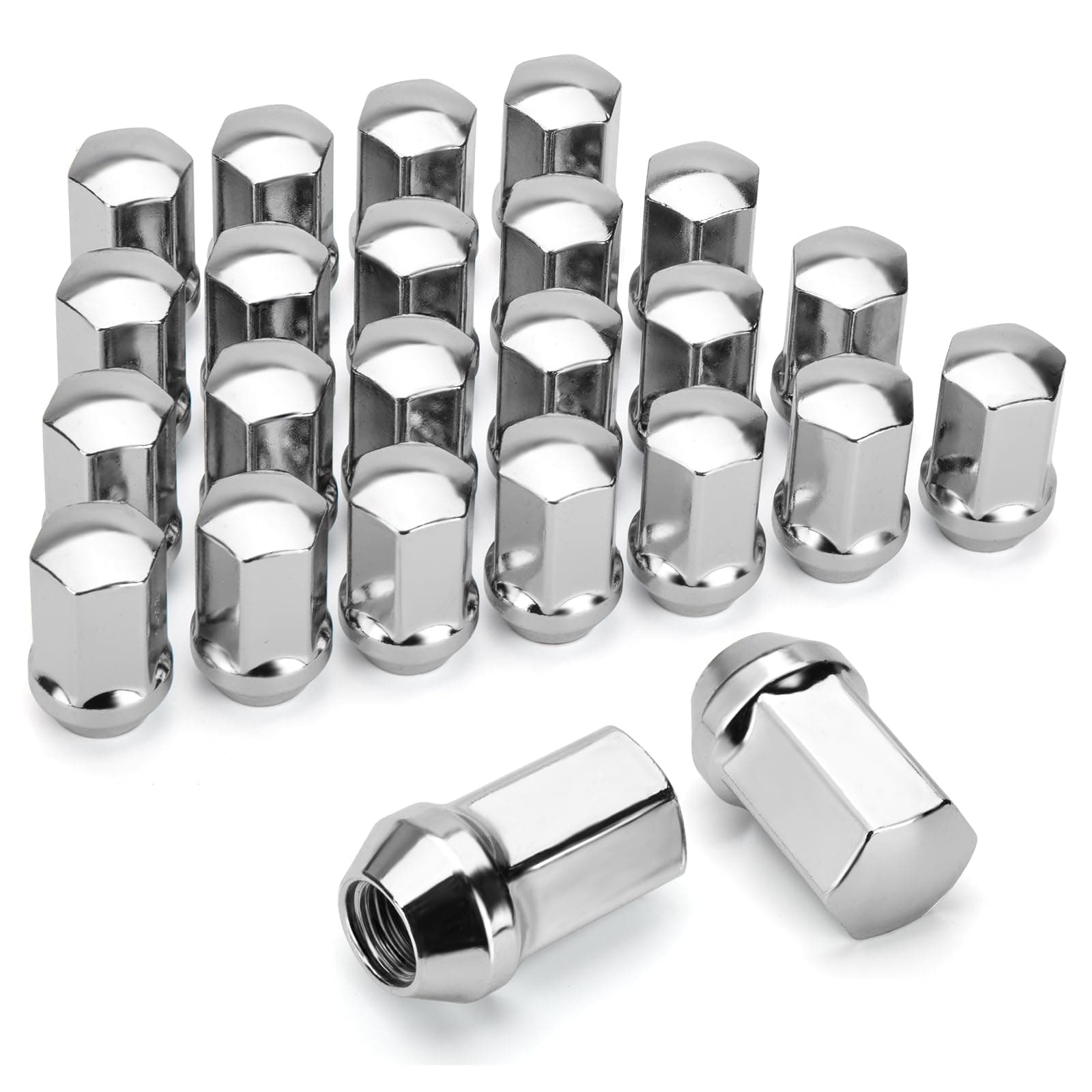24pcs 14x1.5 OEM Lug Nuts 1.75 inch(45mm) Height 7/8" Hex(22mm), M14-1.5 One-Piece Design Factory Chrome Wheel Lugnuts for Silverado & Tahoe GMC Sierra 1500 Buick Dodge Cadillac Chrysler