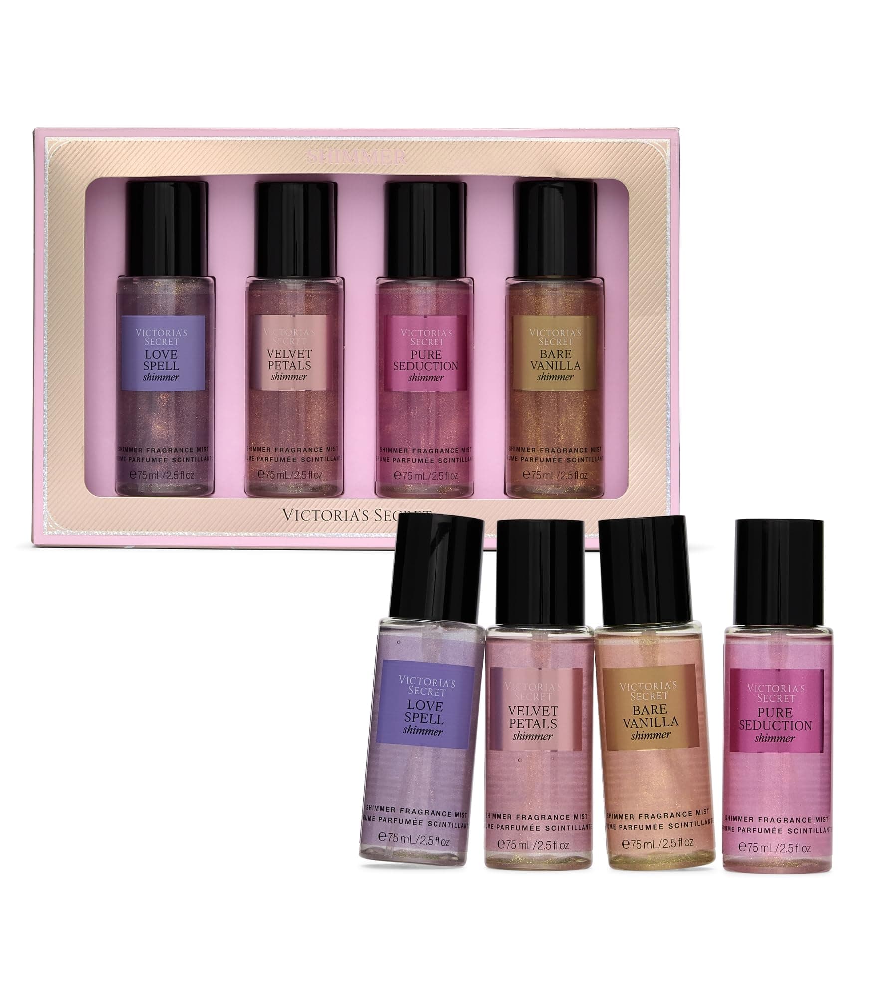 Fragrance Mist Collection 4 Piece Shimmer Mini Gift Set, Assorted Scents