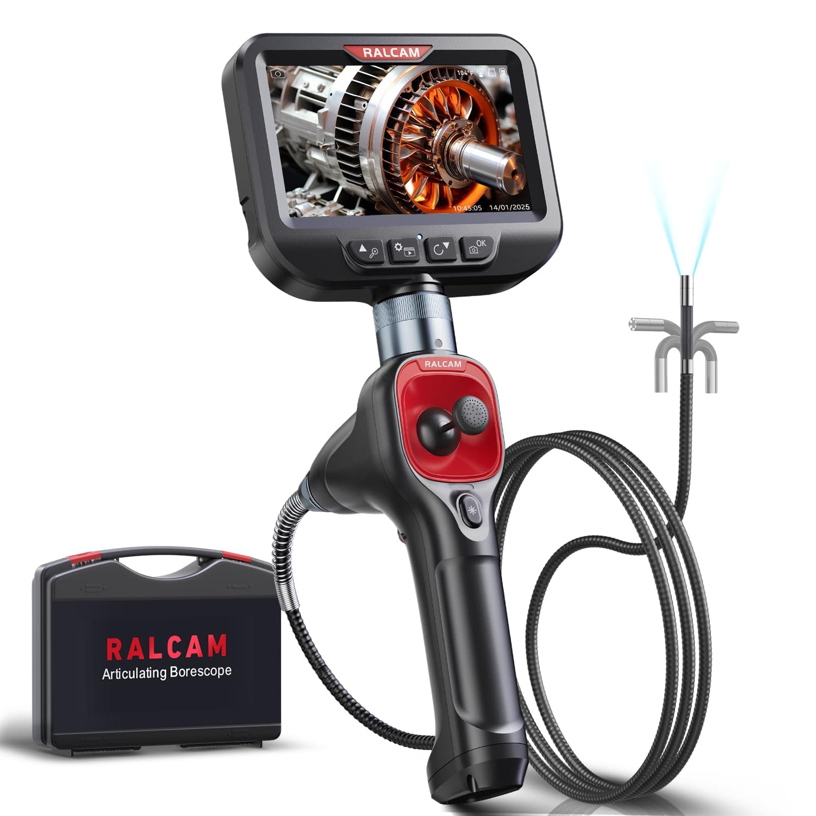 Ralcam 360° Articulating Borescope, 6.2mm/0.24in Slim Probe, Joystick 4 Ways Endoscope Inspection Camera with Light, 3.3 FT Flexible Snake Tube for Automotive, HVAC, Mechanics