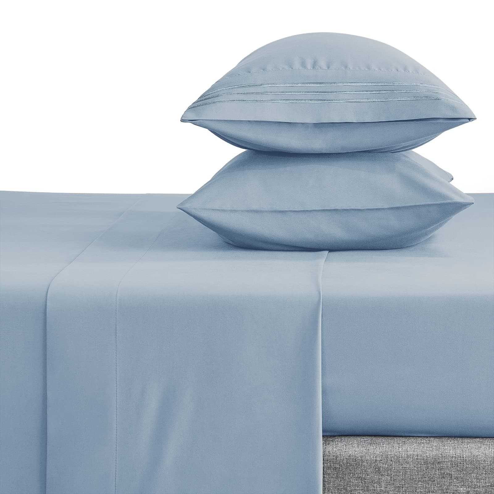 CozyLuxQueen Bed Sheets Set 1800 Series 4-Piece Embroidered Double Brushed Microfiber Sheets 16" Deep Pocket Hotel Soft Luxury Bedding Sheet Set, Wrinkle Resistant, Light Blue