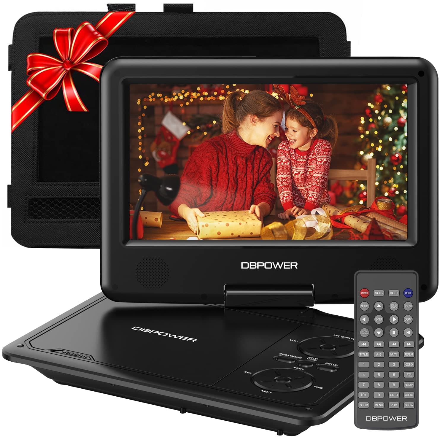 11.5" Portable DVD Player, 5-Hour Built-in Rechargeable Battery, 9" Swivel Screen, Support CD/DVD/SD Card/USB, Remote Control, 1.8 Meter Car Charger, Power Adaptor and Car Headrest (Black)