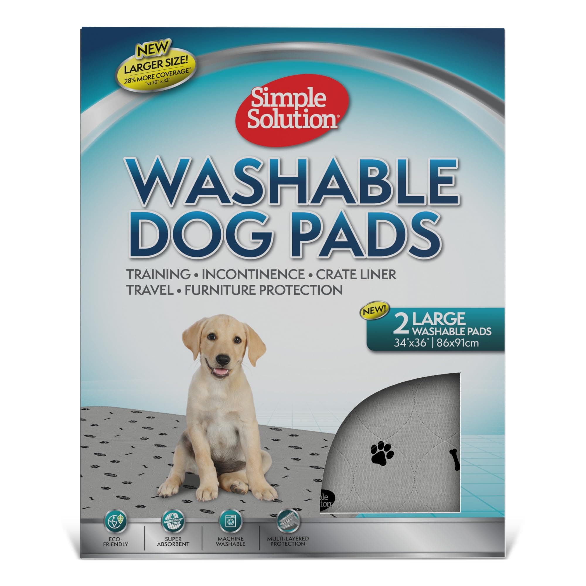 Simple Solution Washable Training and Travel Dog Pads, Re-usable Dog Pee Pad, Absorbent and Odour Controlling XXL - Pack of 2