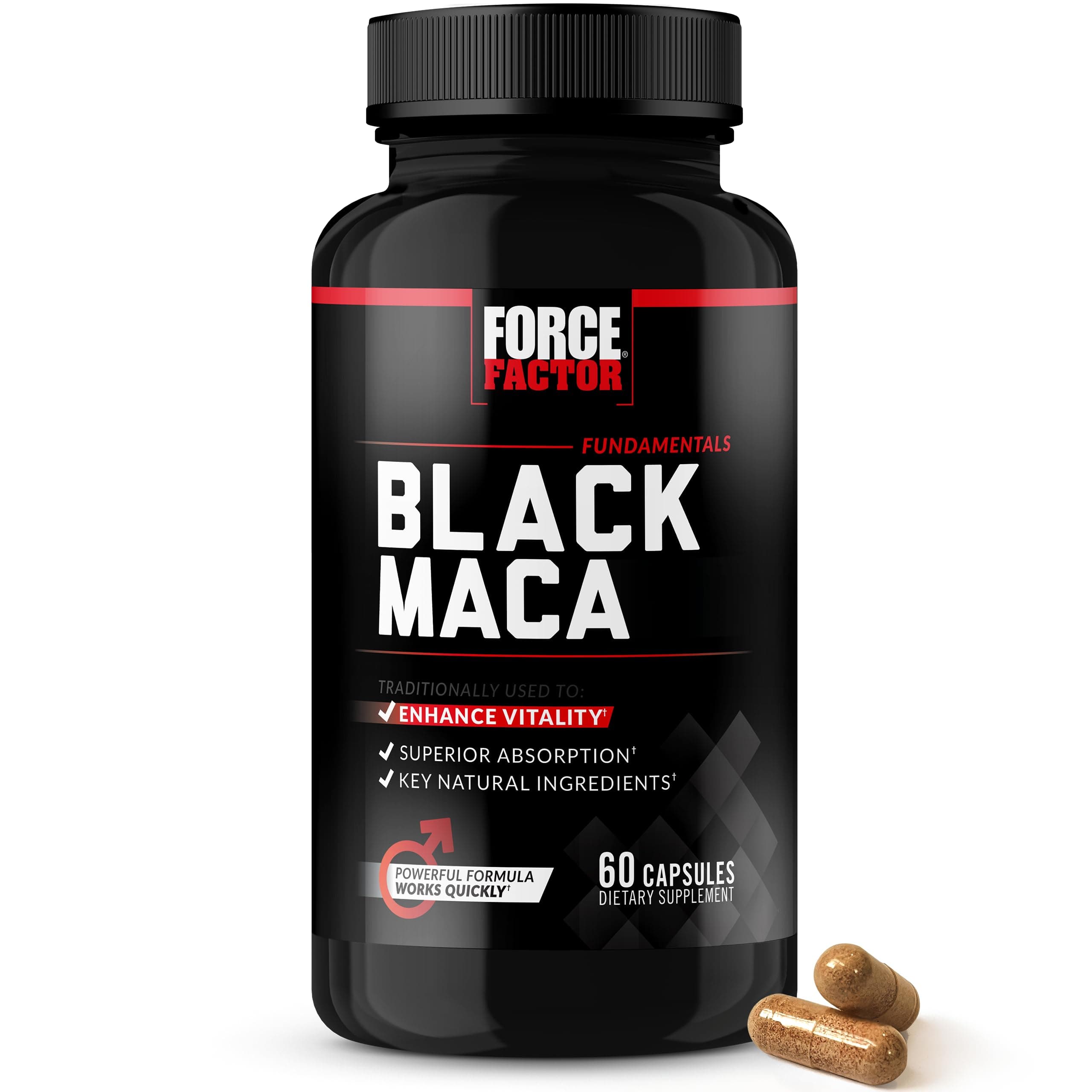 Force Factor Black Maca Root Vitality Supplement for Men with Superior Absorption and Power, Natural Maca Negra Extract, Fundamentals Series, 1000mg, 60 Capsules