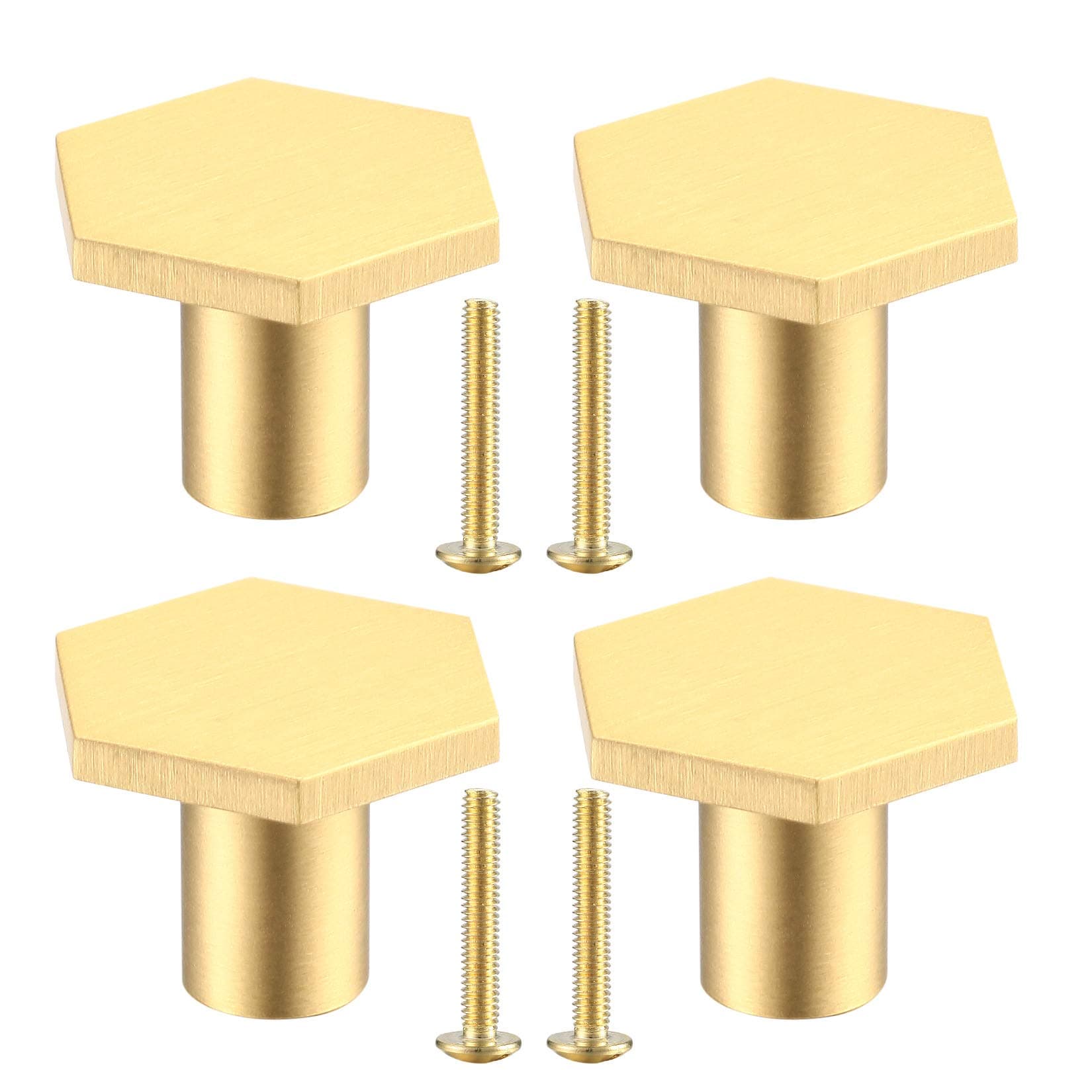 4 Pcs Solid Brass Door Knobs, Drawer Pulls Knobs and Handles Hexagon, Cupboard Cabinet Handles, Gold Kitchen Door Knobs for Cupboards & Draws(22*18 mm)