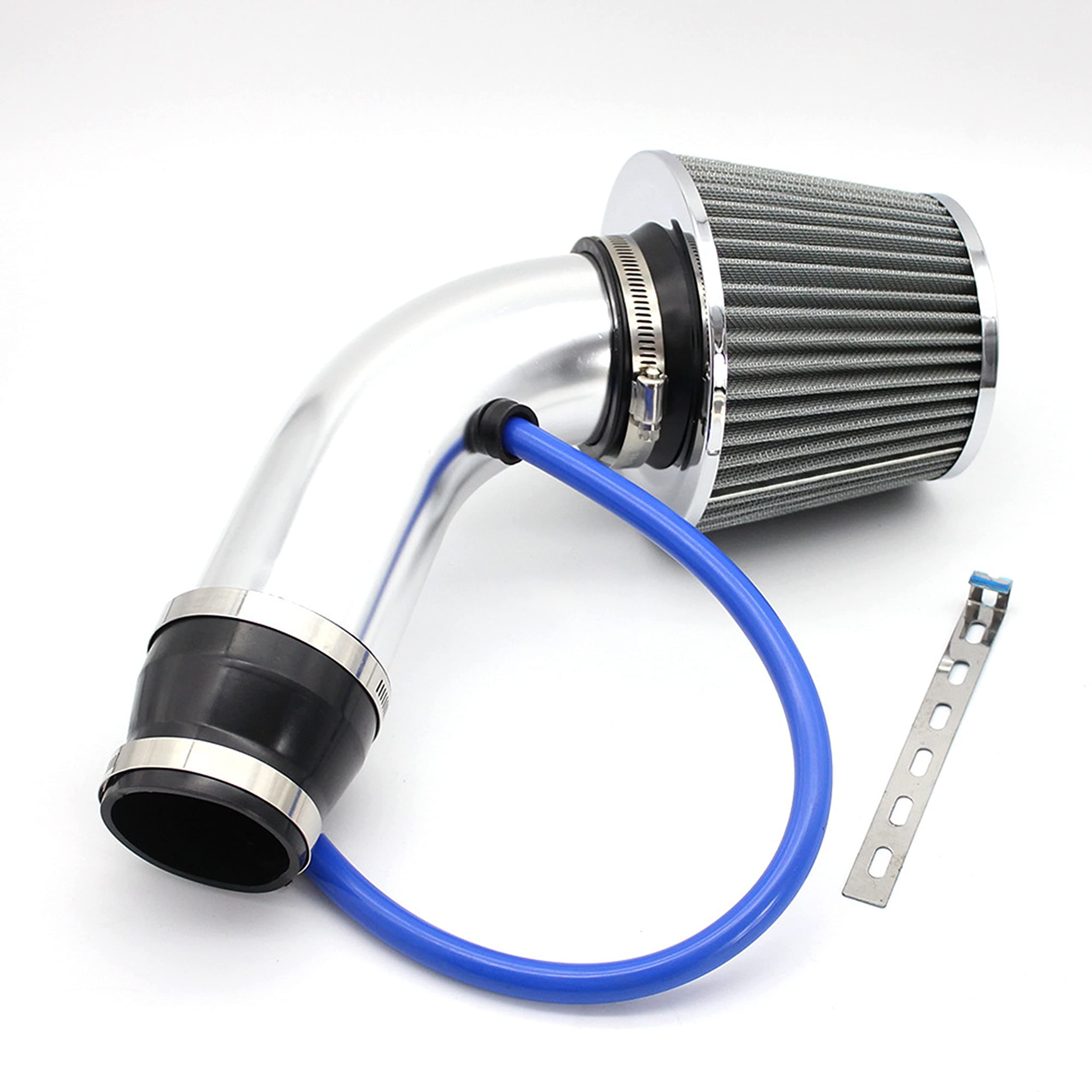 3 Inch Universal Cold Air Intake Kit, Aluminum Induction Flow Hose Pipe Kit with Air Filter (Silver)