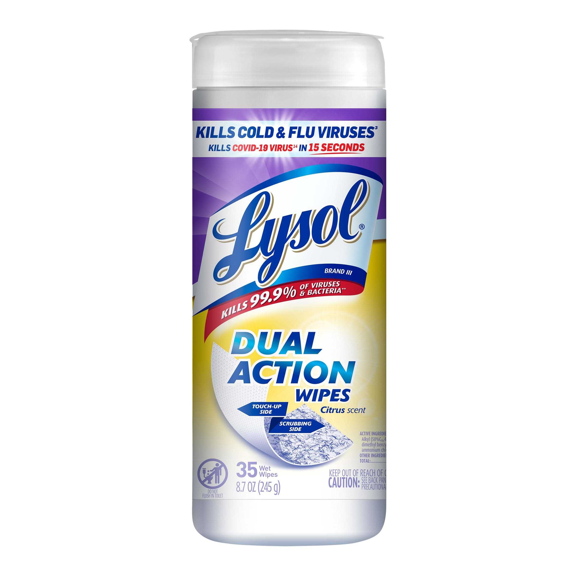 Dual Action, Disinfecting Wipes, Citrus, Blue 35Ct