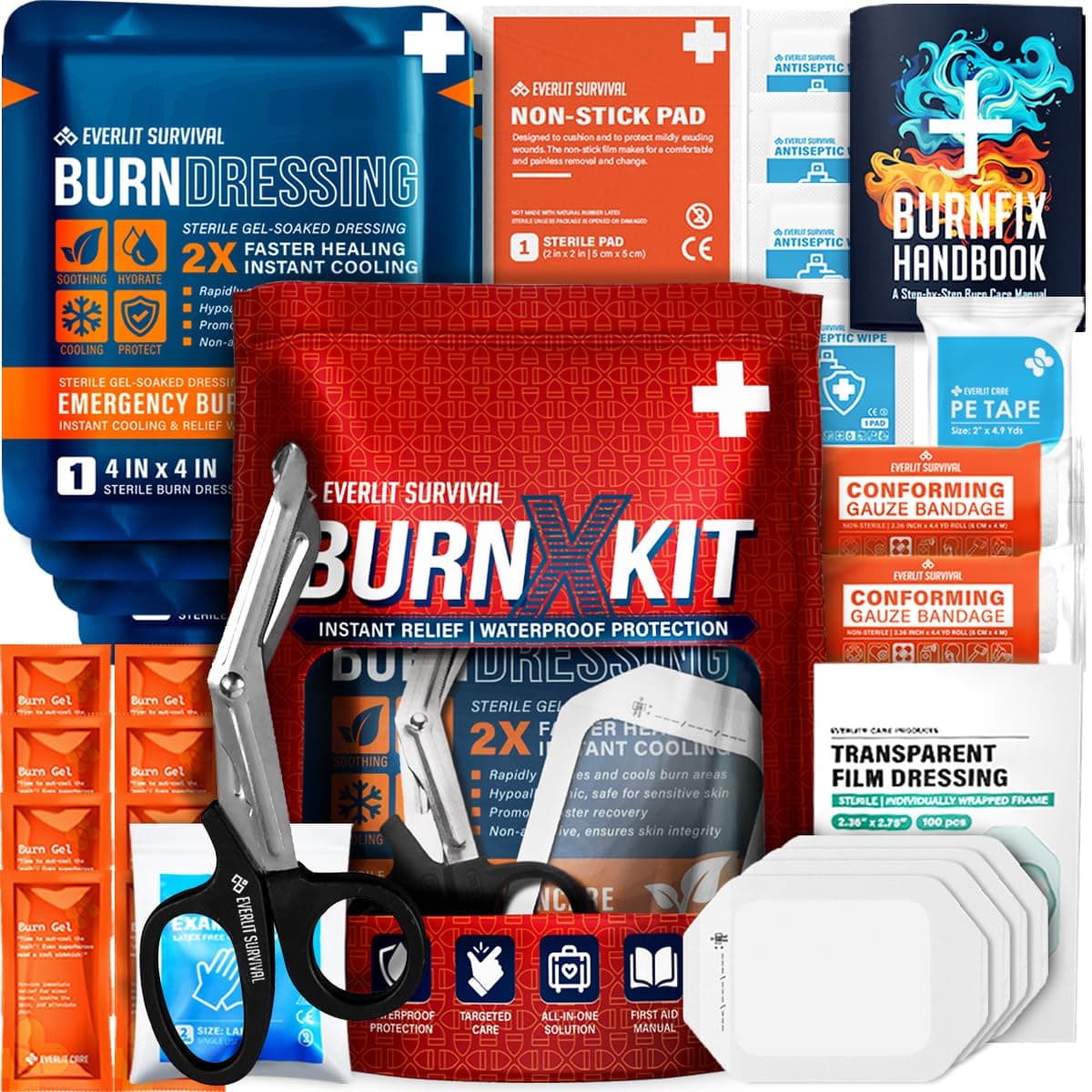 Burn Kit with Sterile Waterproof Wound Dressing | Hydrogel-Foam Burn Dressings, Burn Gel, Non-Stick Pads, Gauze & Shears | 30pcs First Aid Supplies for Instant Cooling, Soothing & Relief