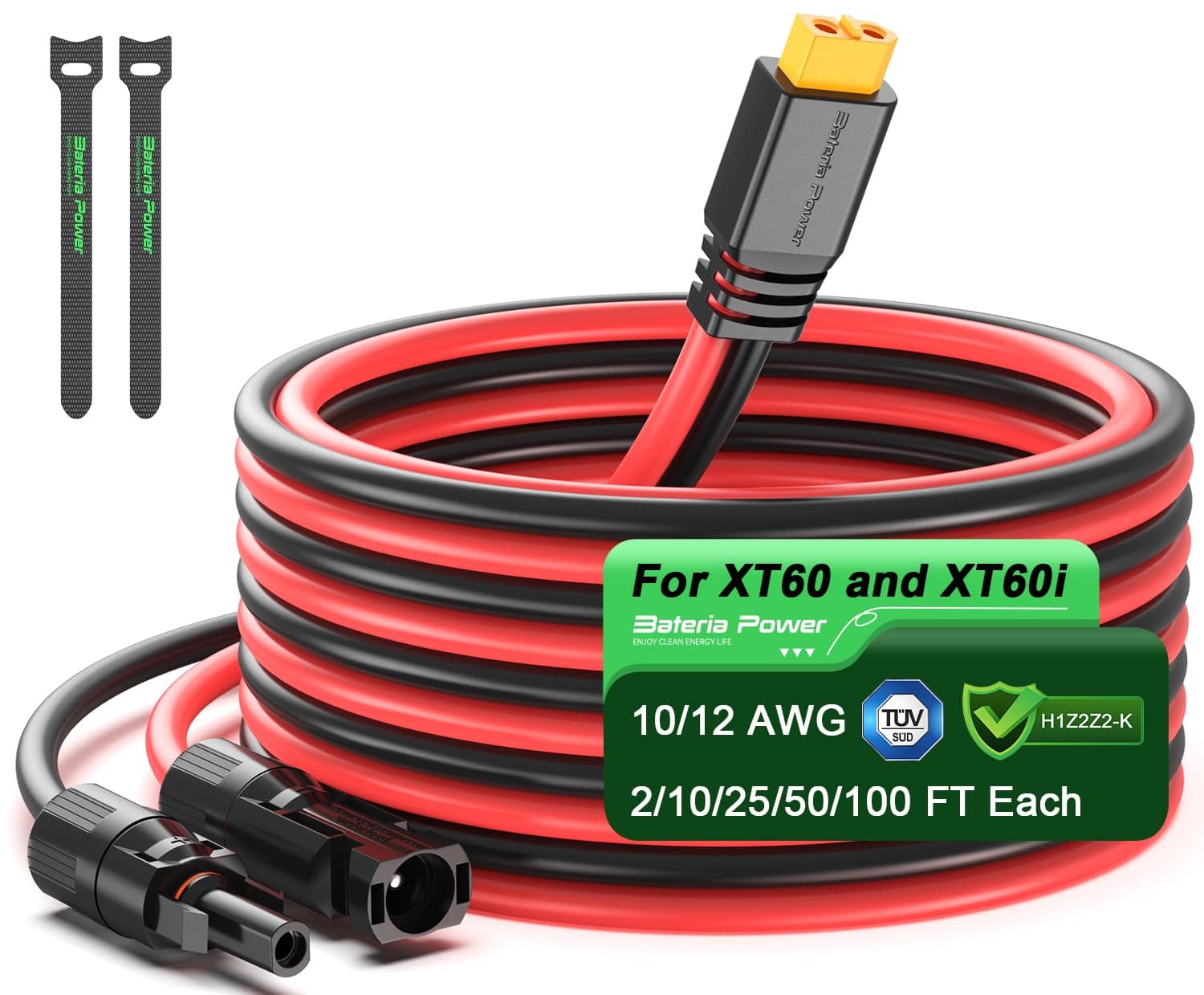 Bateria Power Solar to XT60 Charge Extension Cable 10AWG 2Ft Solar Connector to XT60 Adapter Cable for Solar Panel to LiFePO4 Battery RV Portable Power Station Solar Generator