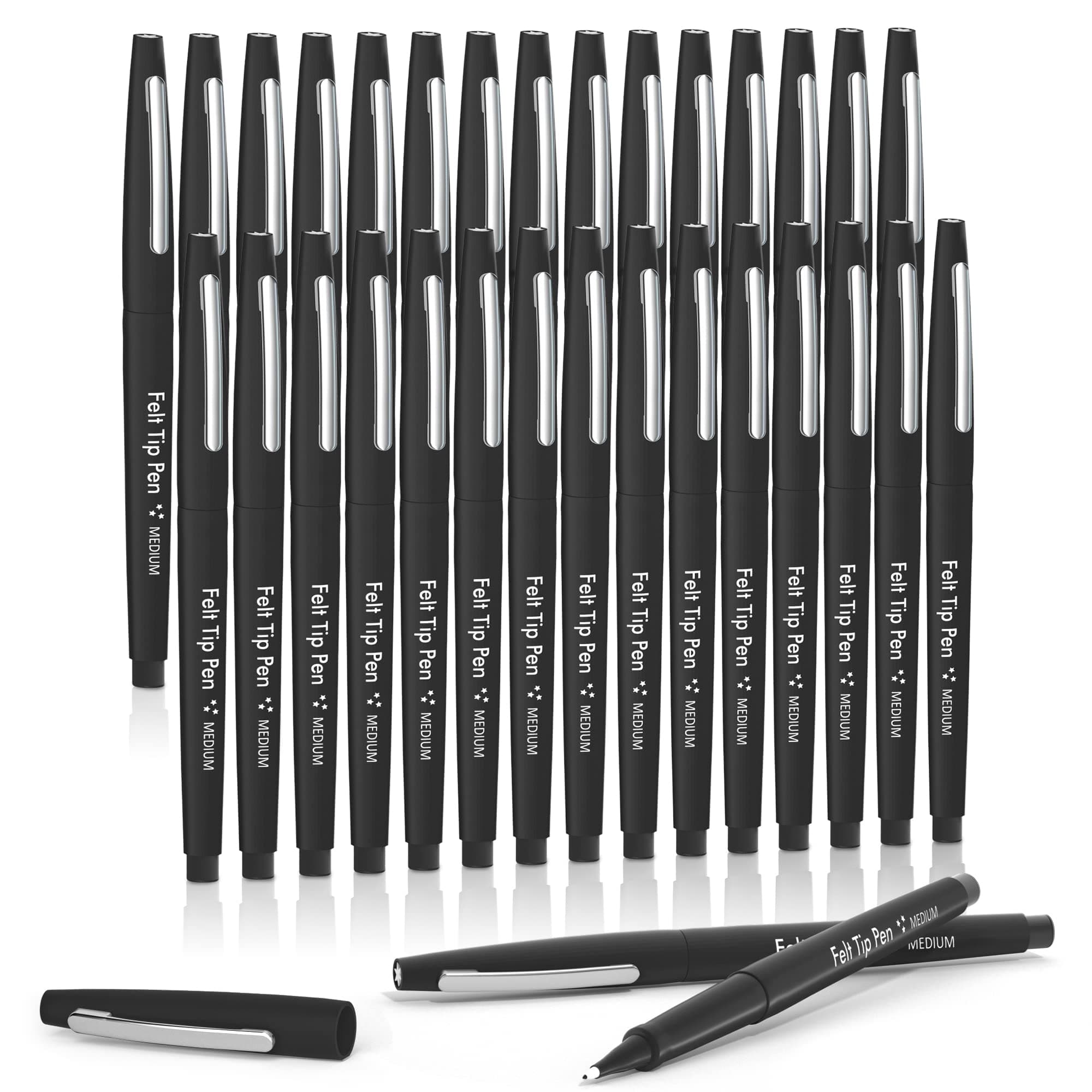 - Felt Tip Pens, 30 Black Pack, 0.7mm Medium Point, Felt Tip Markers Pens for Journaling, Writing, Note Taking, Planner, Perfect for School Office and Art Supplies