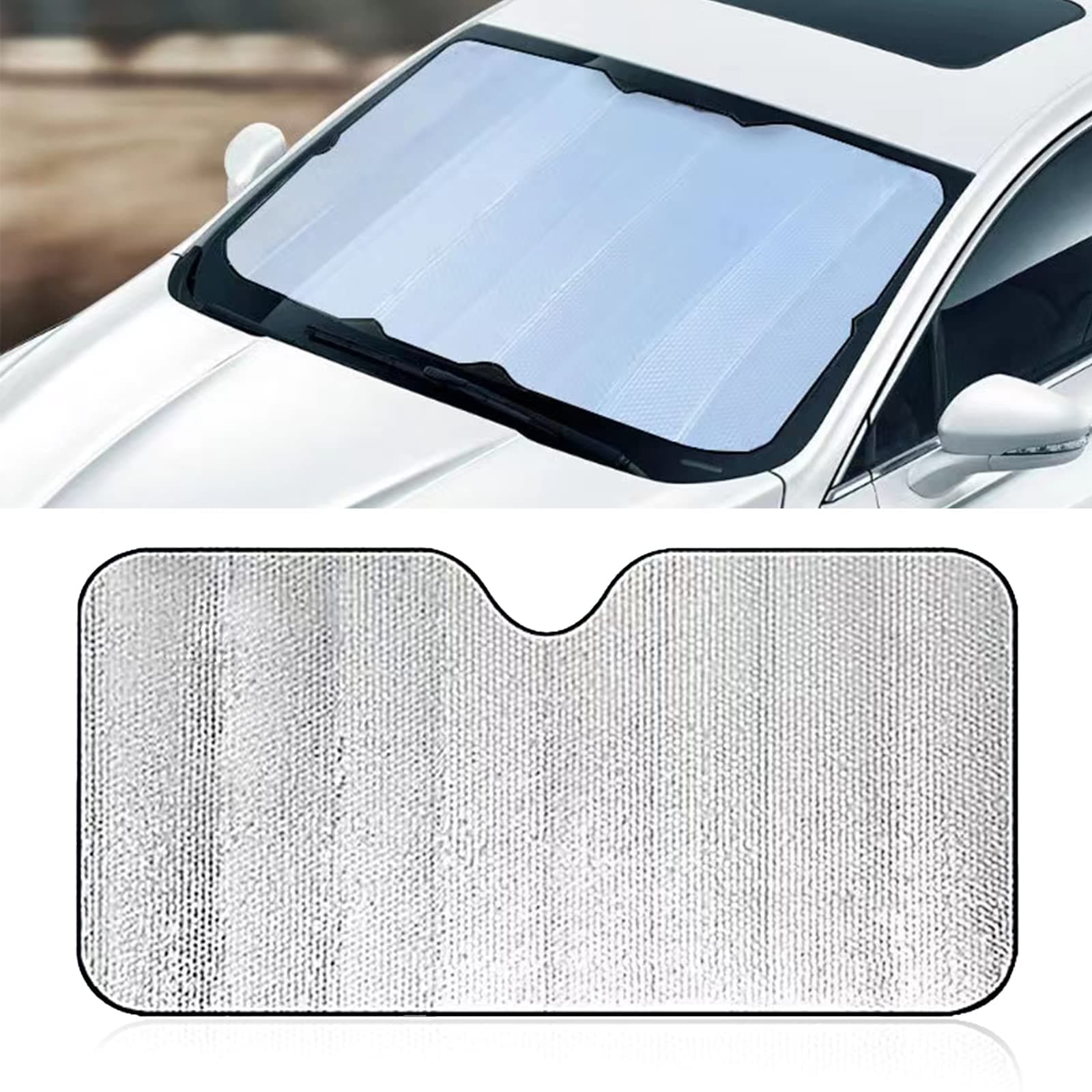 QODOLSI Pack-1 Car Windshield Sunshade, 51.1" x 23.6" Front Windshield Sunscreen Heat Shield, Front Window Sun Protector Cover, Universal for Auto SUVs UV Rays & Sun Heat Interior Protector (Silver)