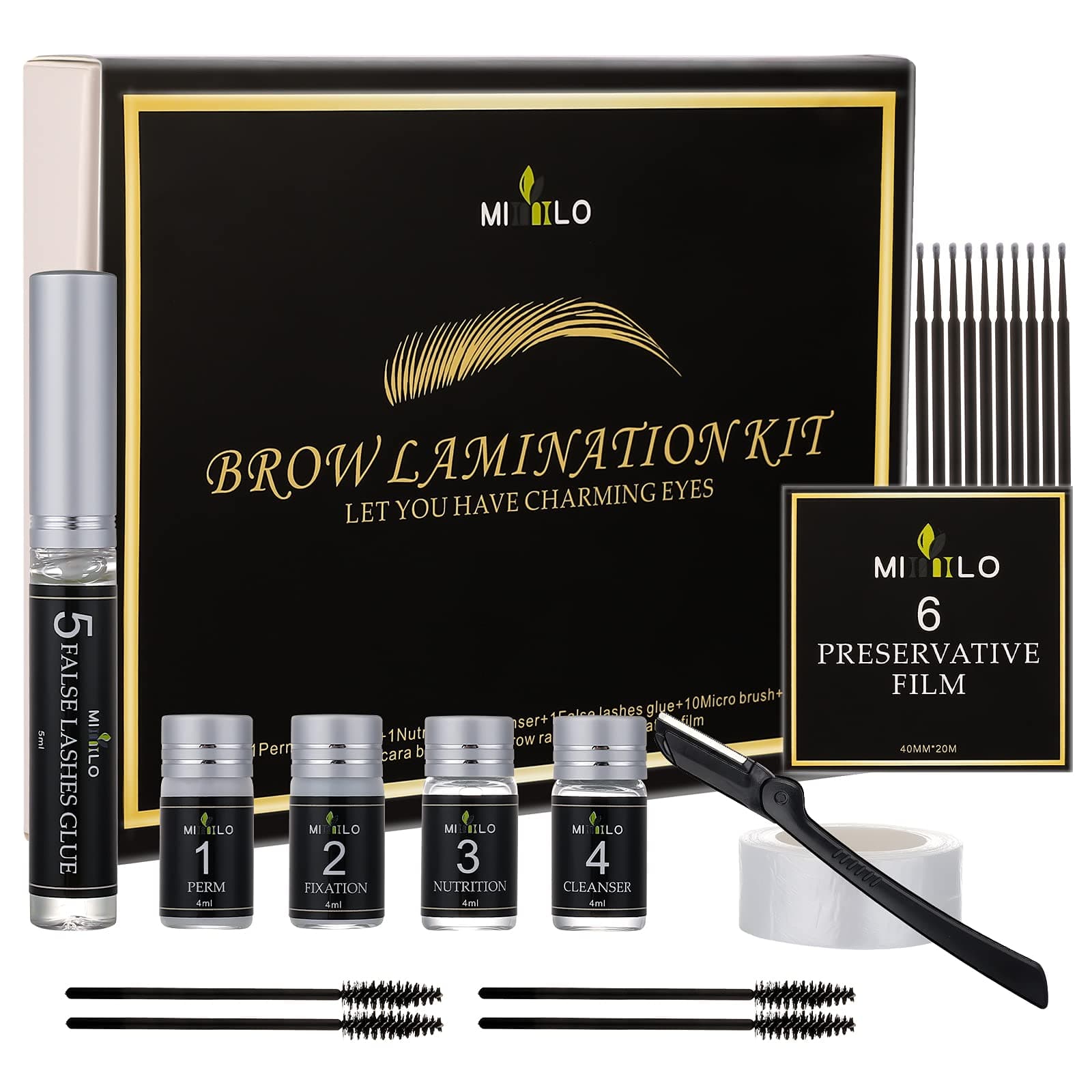 Brow Lamination Kit, Professional Eyebrow Lamination Lift Perming Kit Perfect Full Fluffy Sculpt Brows Styling Long Duration, Suitable for Salon, Home Use (Black)