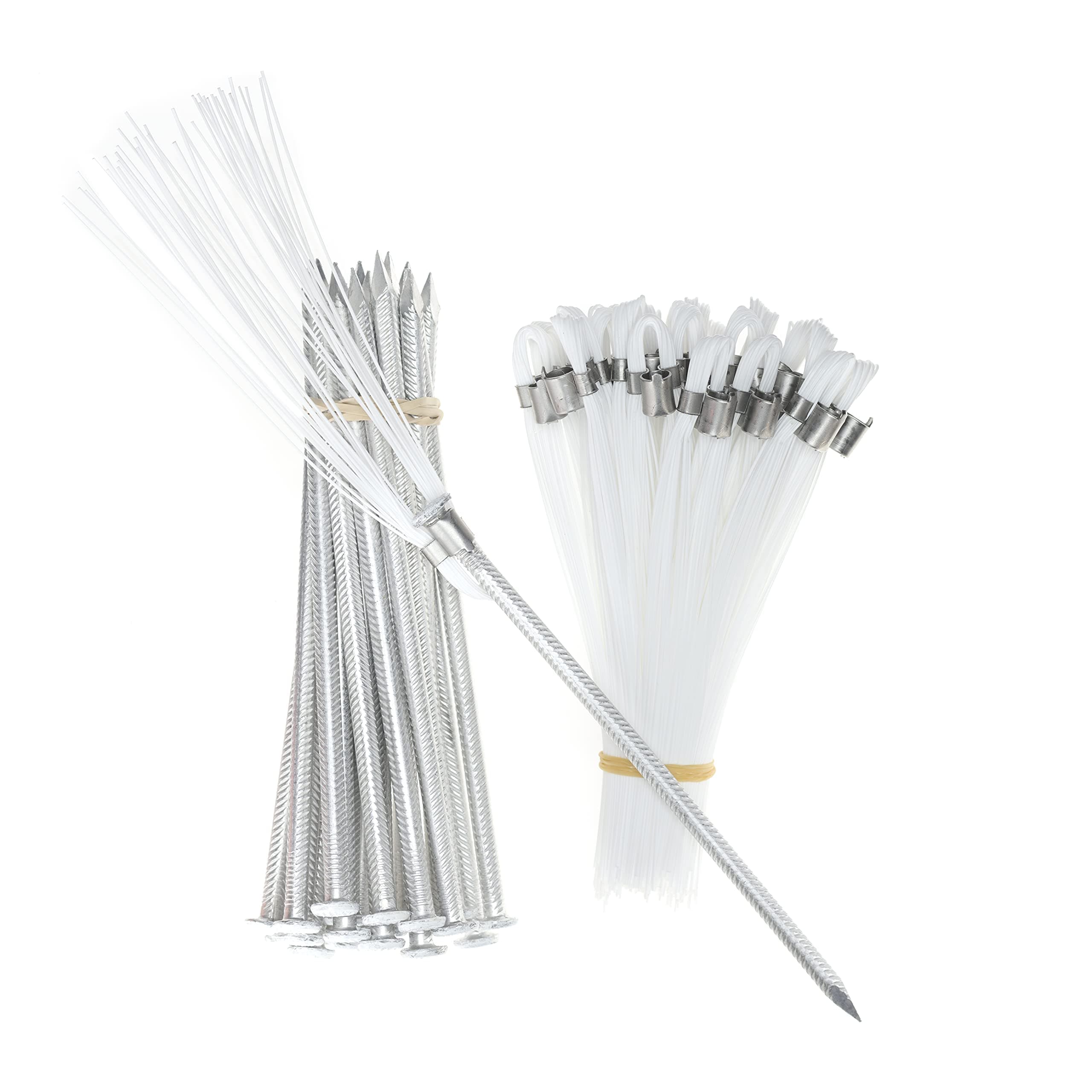 Ground Markers White 6 Inch Whiskers with Lightweight Non-Rust Aluminum Stakes (Pack of 25) Survey Stakes, Construction Markers, Property Line Markers, Trail Markers