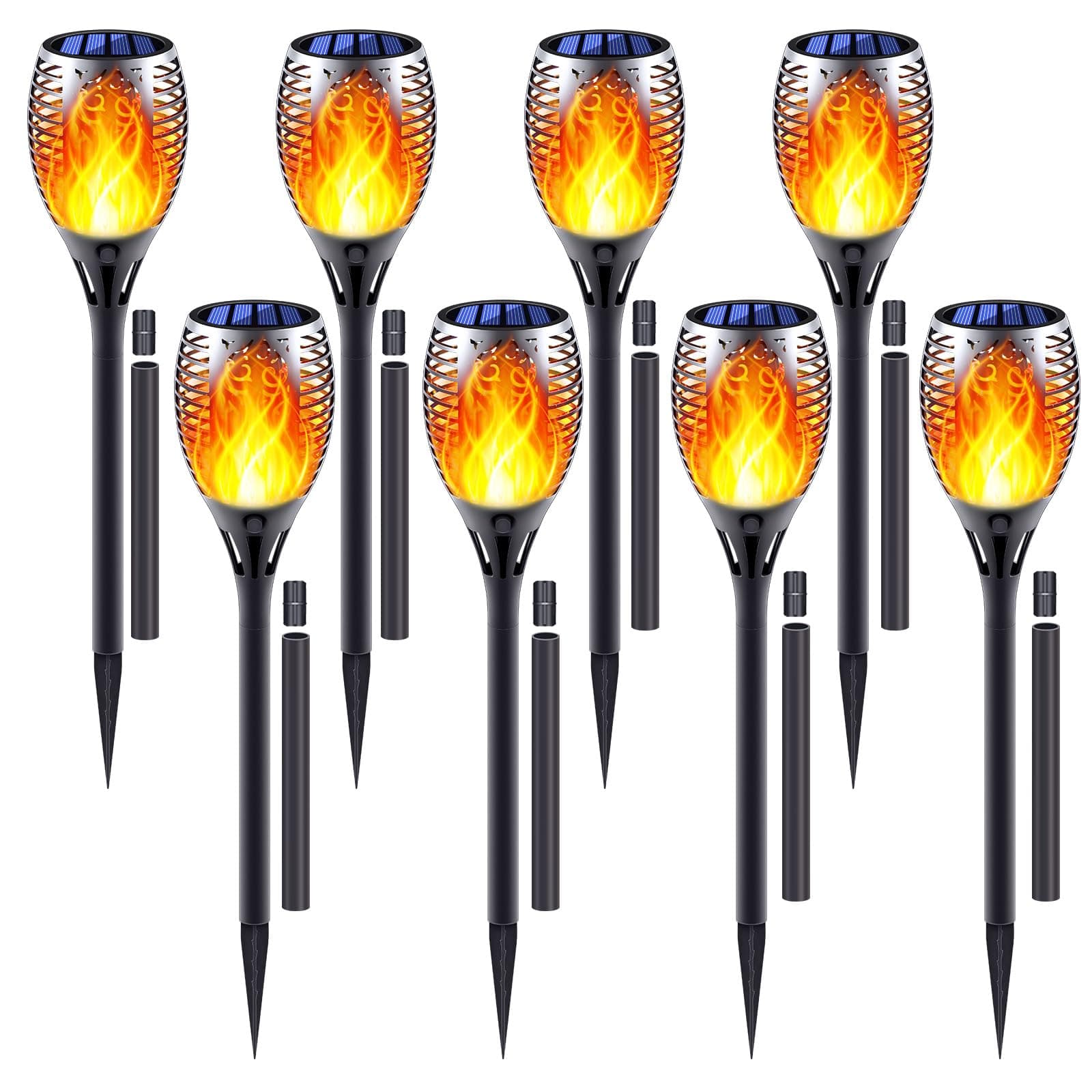 Solar Torch Lights, 8 Pack with Extension Rods & Realistic Flickering Flame, Waterproof Outdoor Pathway Lights for Garden, Yard, Patio, Lawn Landscape Decoration