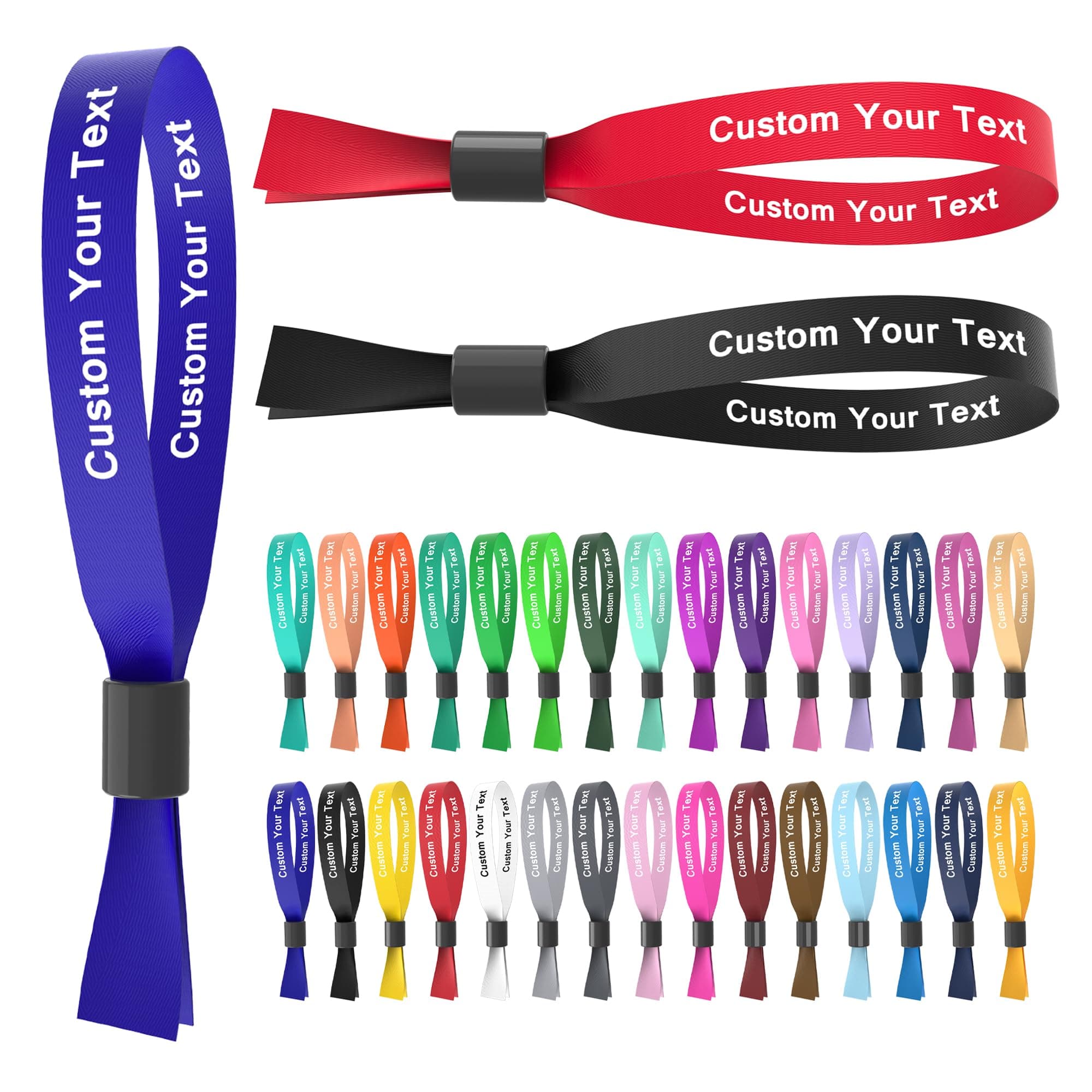 Wanstay Custom Cloth Wristbands Personalized Wrist Bands 30/100/1000 Pcs Bulk with Text Logo, Colored Wristbands Events for Wedding, Lightweight Concert, Club Entrance Wrist Strap Party