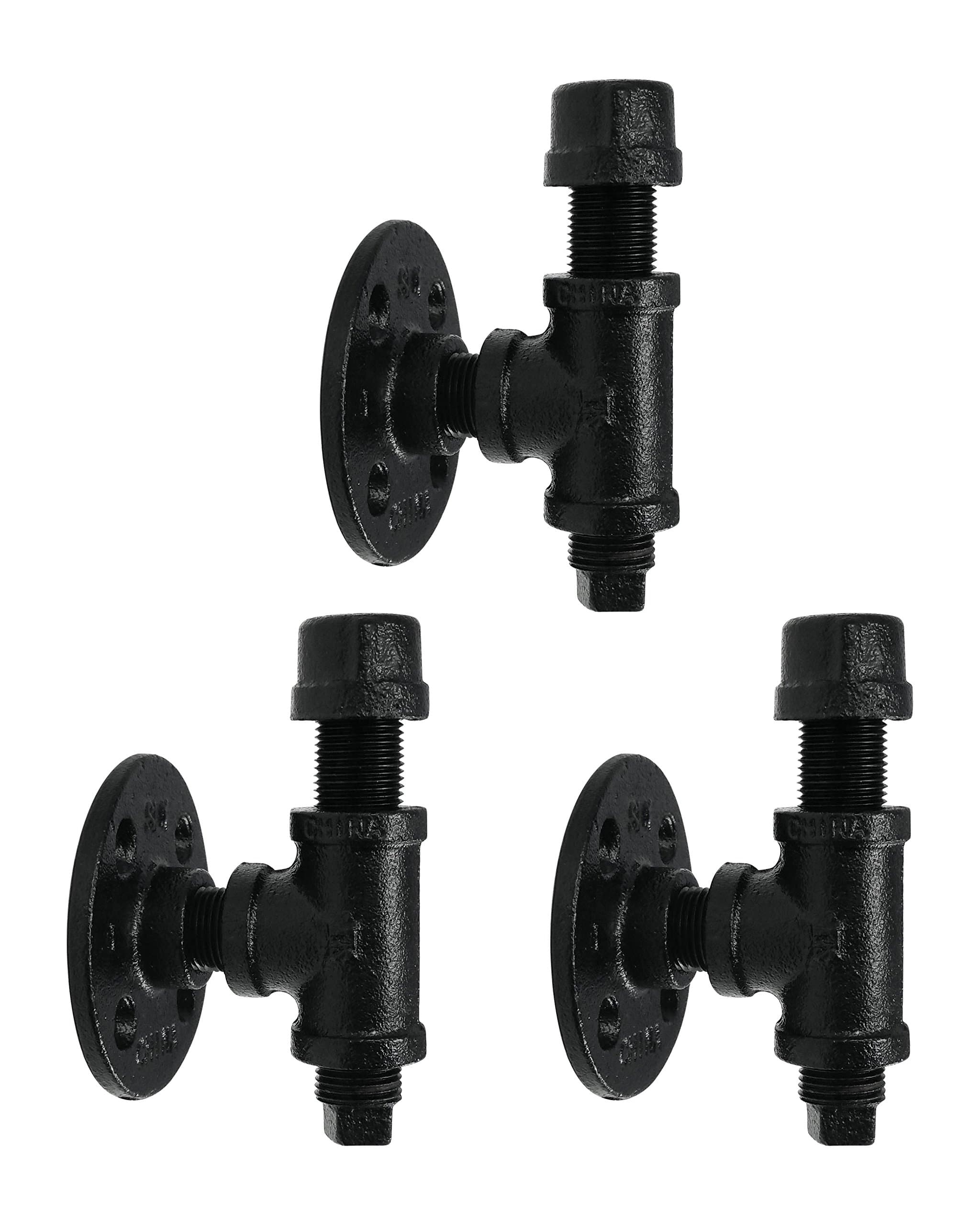 PIPE DÉCOR Robe And Towel Single Hook Kit by | Heavy Duty DIY Style, Rustic and Chic Industrial Iron With Electroplated Black Finish, Wall Mounted, Mounting Hardware Included, Oil + Rust Free (3)