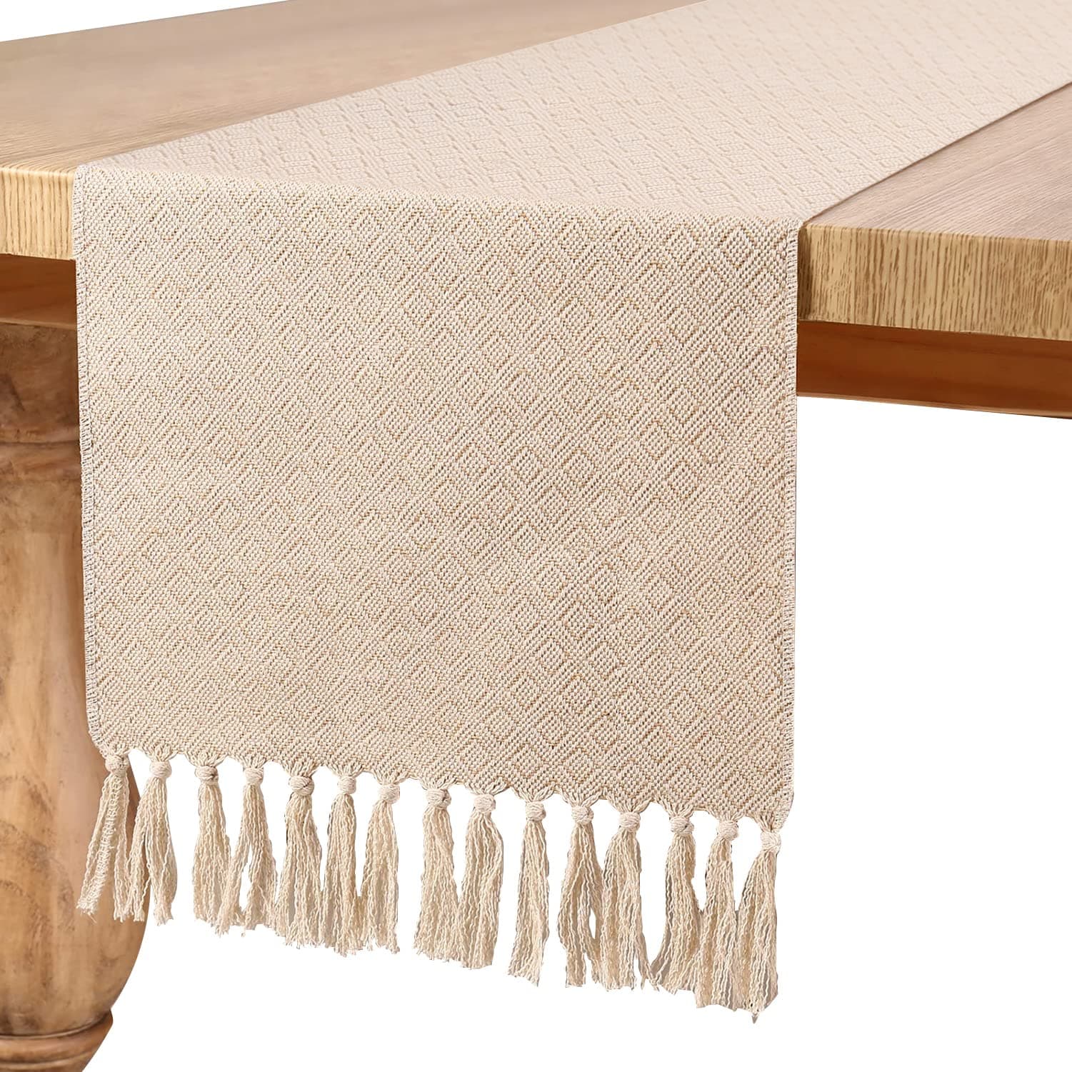 Burlap Table Runners 72 Inches Long, Natural Jute Table Runners with Handmade Tassel, Farmhouse Table Runners for Dining Table Decor, Holiday, Party, Valentine's Day, 13x72 Inches (Lingge)