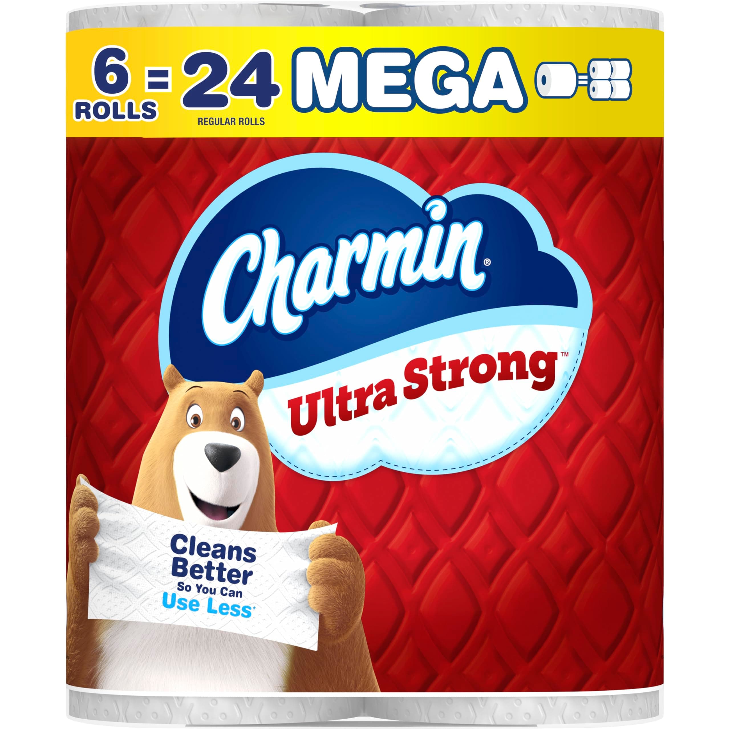 Charmin Ultra Strong Toilet Paper, 6 Mega = 24 Regular Rolls, 2-Ply, White