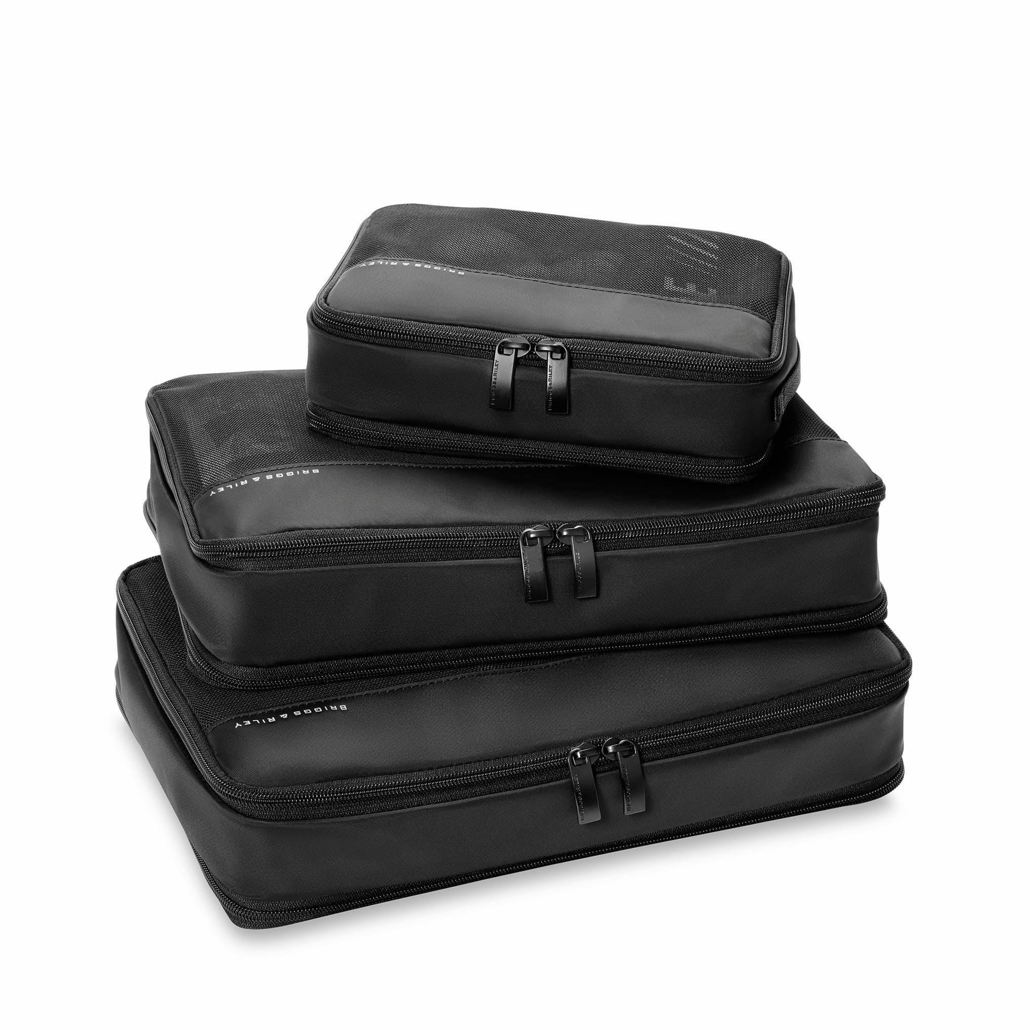 Briggs & Riley Carry On Compression Packing Cube Set - Bag Organizer for Suitcase & Luggage, Travel Essentials for Women & Men, Pack Accessories for Vacation, Maximize Storage Space - 3-Piece, Black