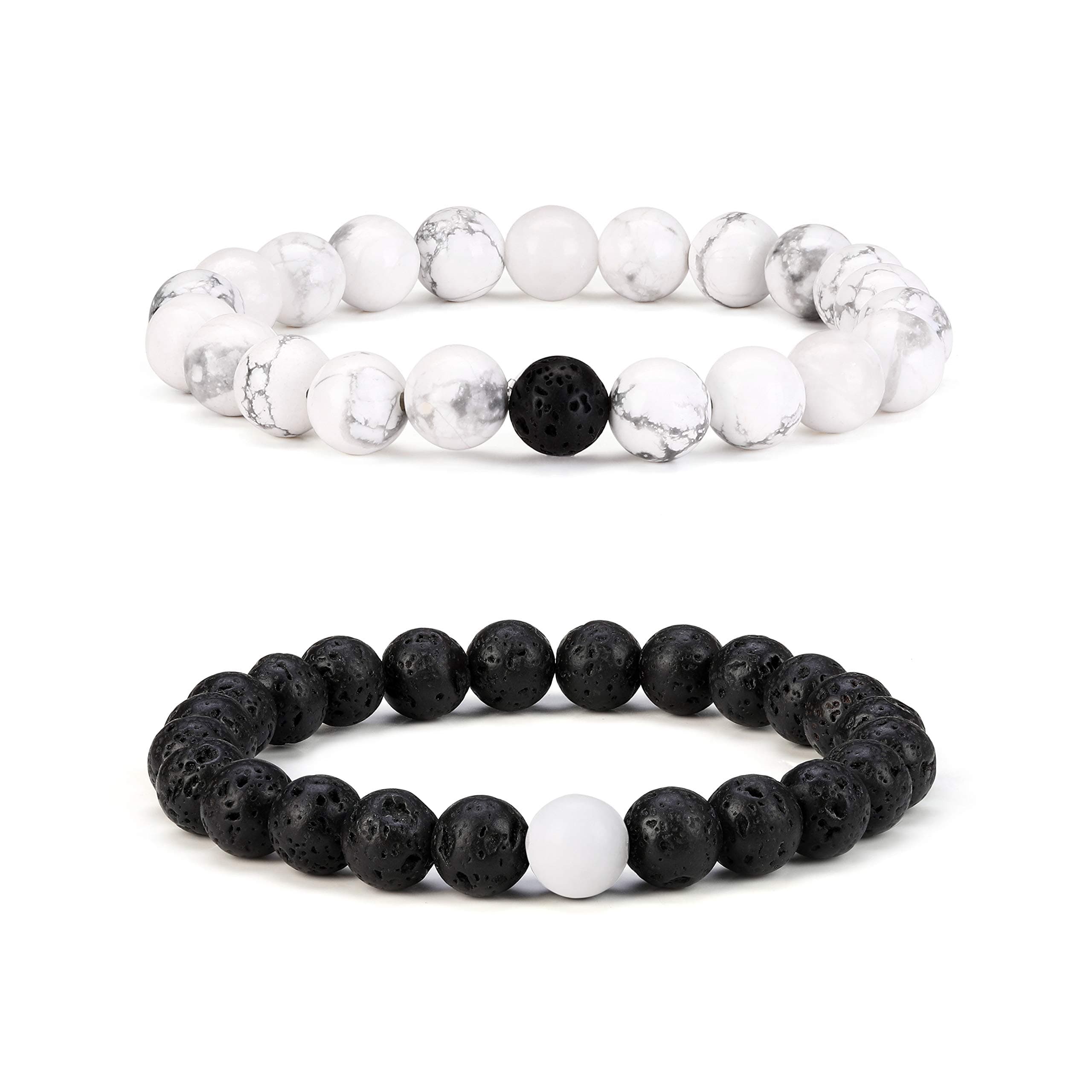2 Pcs Couple Distance Relationship Bracelets Black Matte Agate & White Howlite Energy Beads Stone Ying Yang Balance Bracelet Banglet for Lovers Touch Bracelets Long Distance Relationship¡