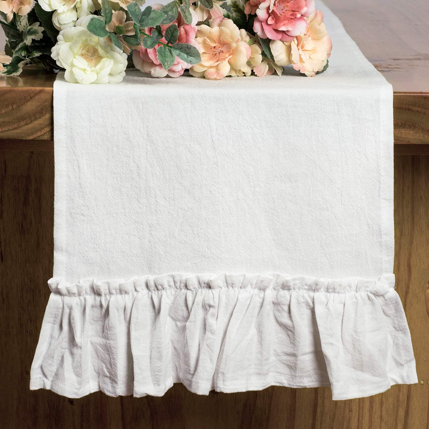 Letjolt White Table Runner 72 Inches Long Shabby Chic Ruffled Table Runner Farmhouse Table Decor Rustic Home Table Decoration for Baby Shower Bride Shower