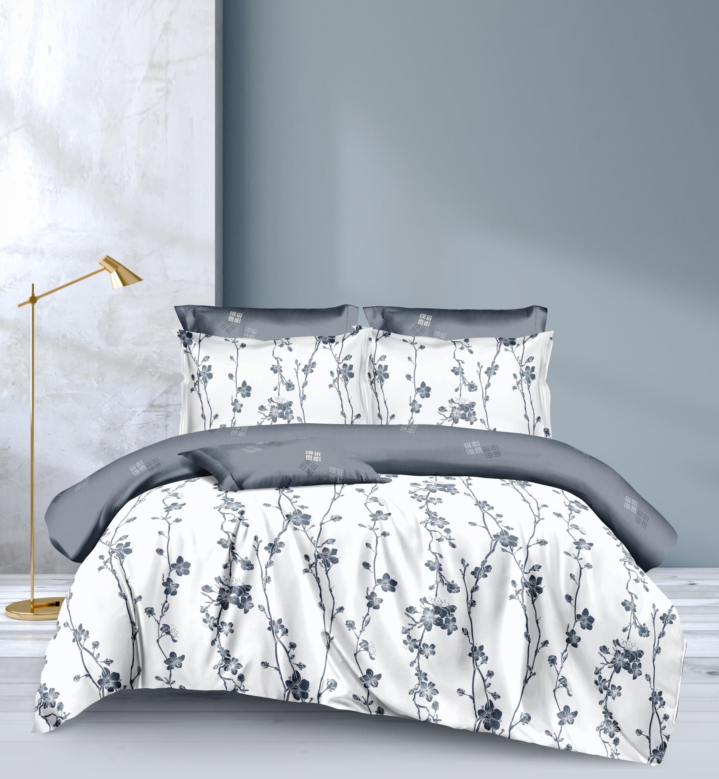 Printed Duvet Set, Single Size 160x220 cm - 4-Pcs Bed Set, Microfiber Fabric - 1 Duvet Cover, 1 Fitted Sheet, 1 Pillow Sham, 1 Pillowcase (Filler Not Included)