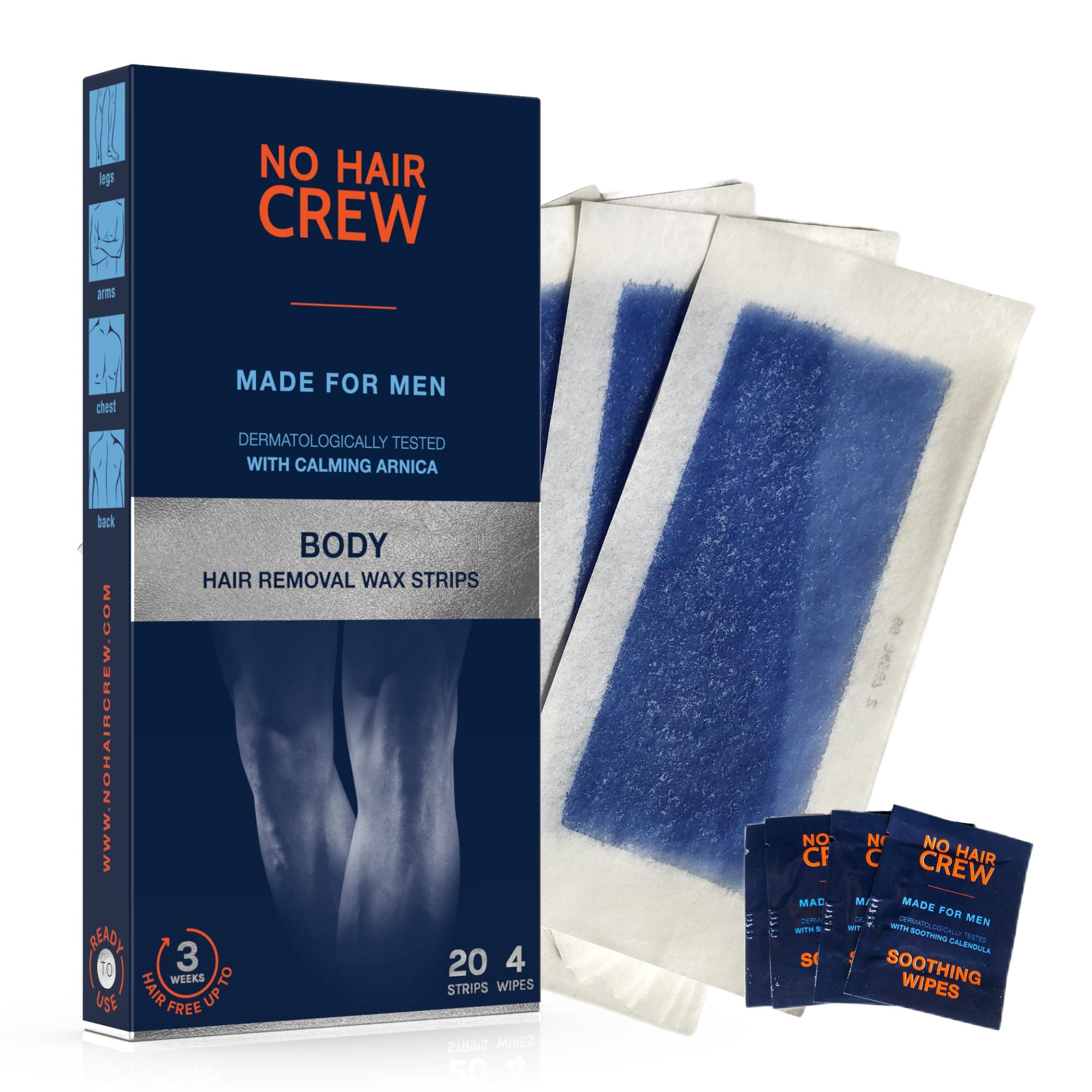 - Body Wax Strips – High Performance Wax Strips Made for Men, 20 strips & 4 soothing cleansing wipes