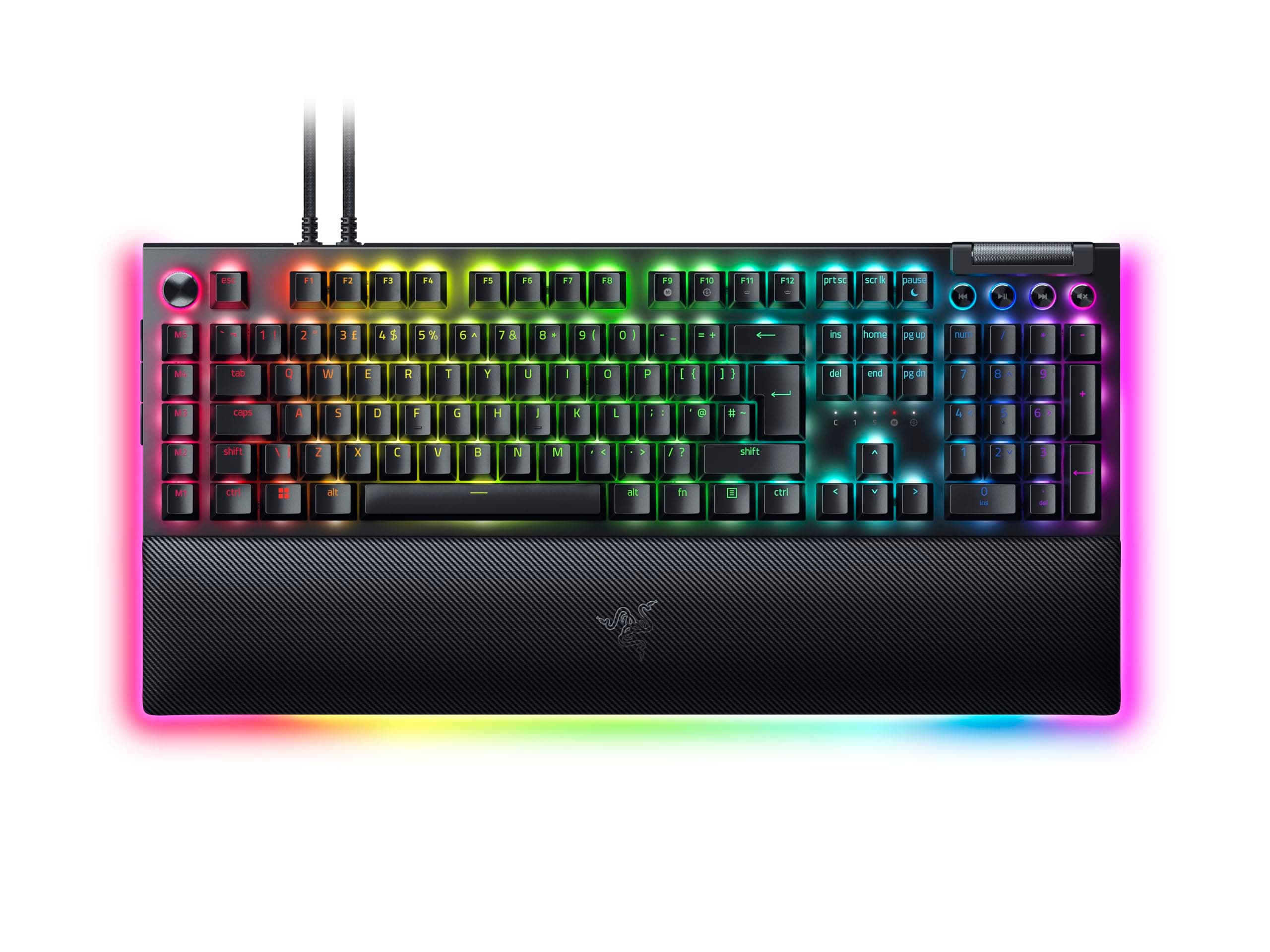 BlackWidow V4 Pro (Green Switch) - Mechanical Gaming Keyboard (Clicky Mechanical Switches, Command Dial and 8 Dedicated Macro Keys, Multi-Function Roller, Wrist Rest) UK Layout | Black