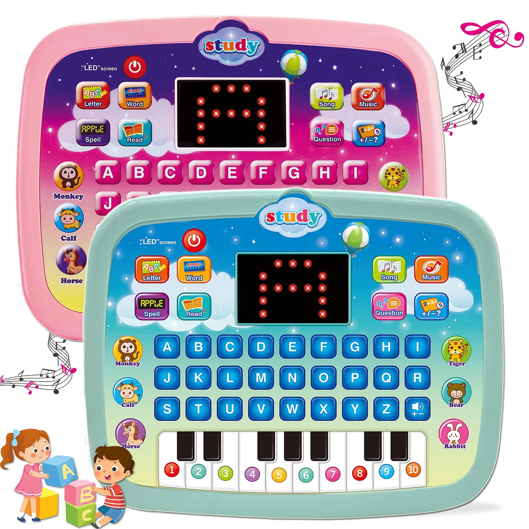 Kids Learning Pad Tablet Toddler with LED Screen Teach Alphabet Numbers Word Music Math Early Development Interactive Electronic Toy for Toddler Ages 1 2 3 4 5