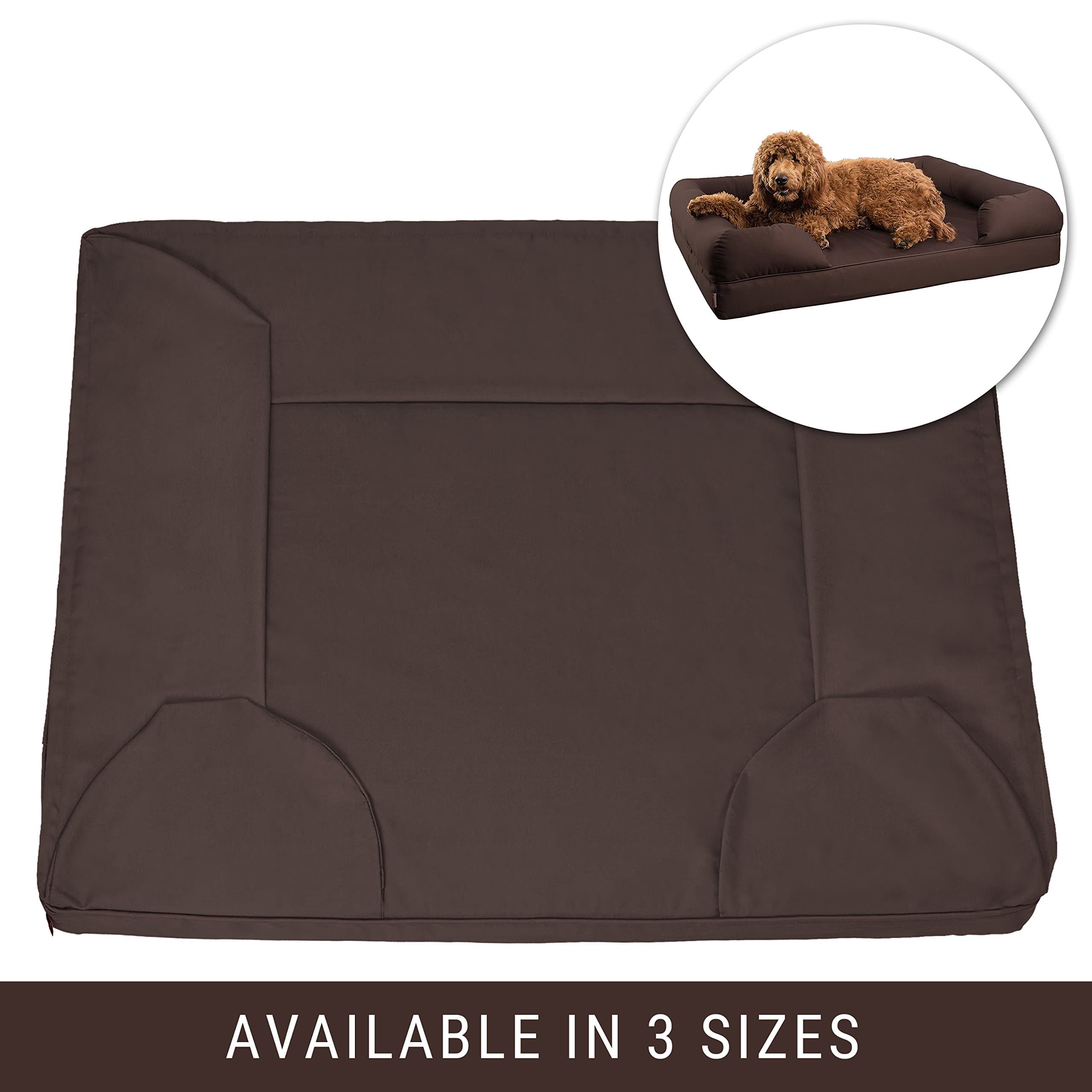 Petlo Brown Pet Sofa Bed Replacement Cover - Removable Water and Scratch Resistant - Machine Washable and Easy to Clean - Dual Zipper with Gusset - Extra Large 46” x 36” x 10
