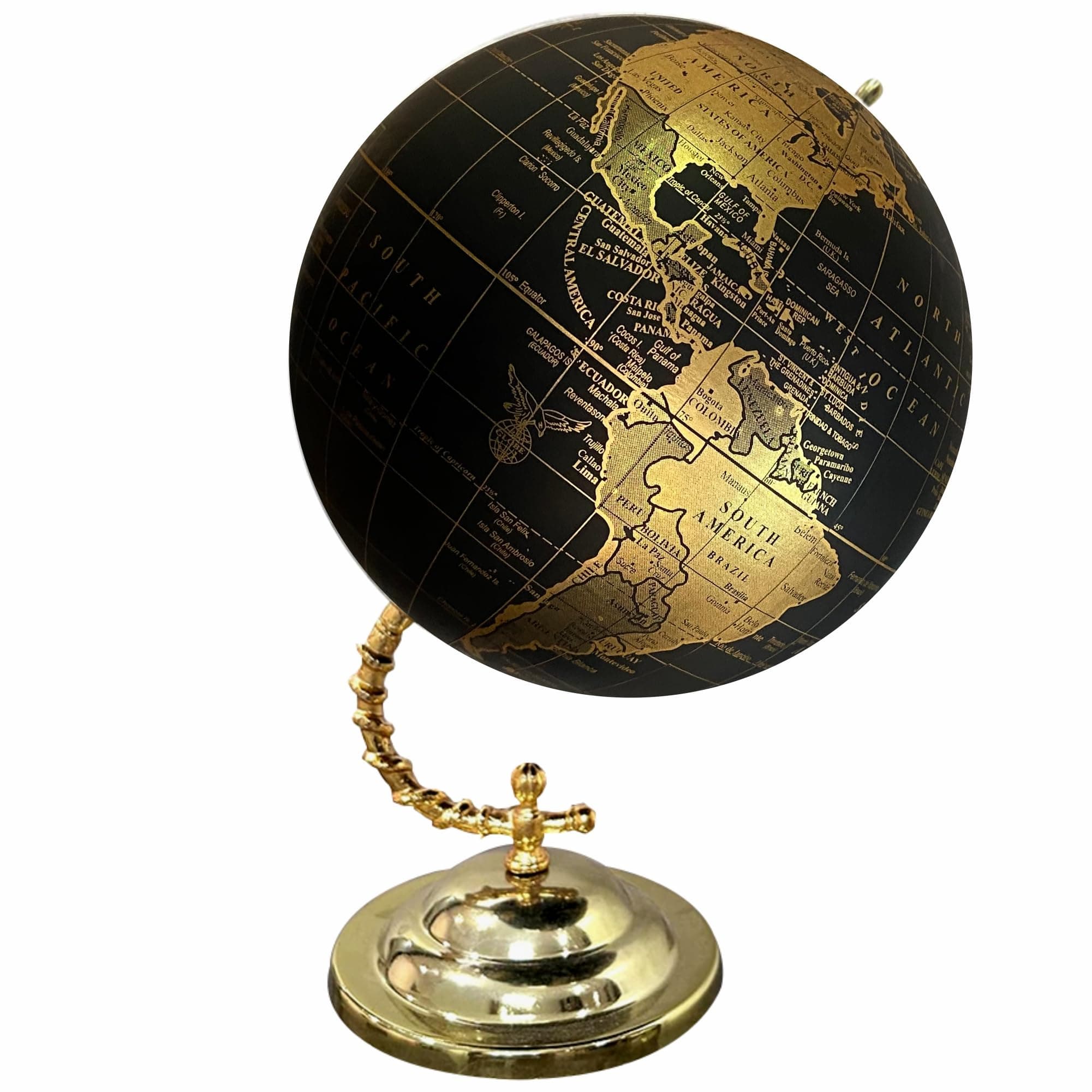 Big 10 Inch Size World Map Globe with Stylish Gold Stand for Home,Living,Bedroom & Hall Décor Office Table, Gift Item, Kids Room, Educational Tool,Showpiece Item -Gold Black color