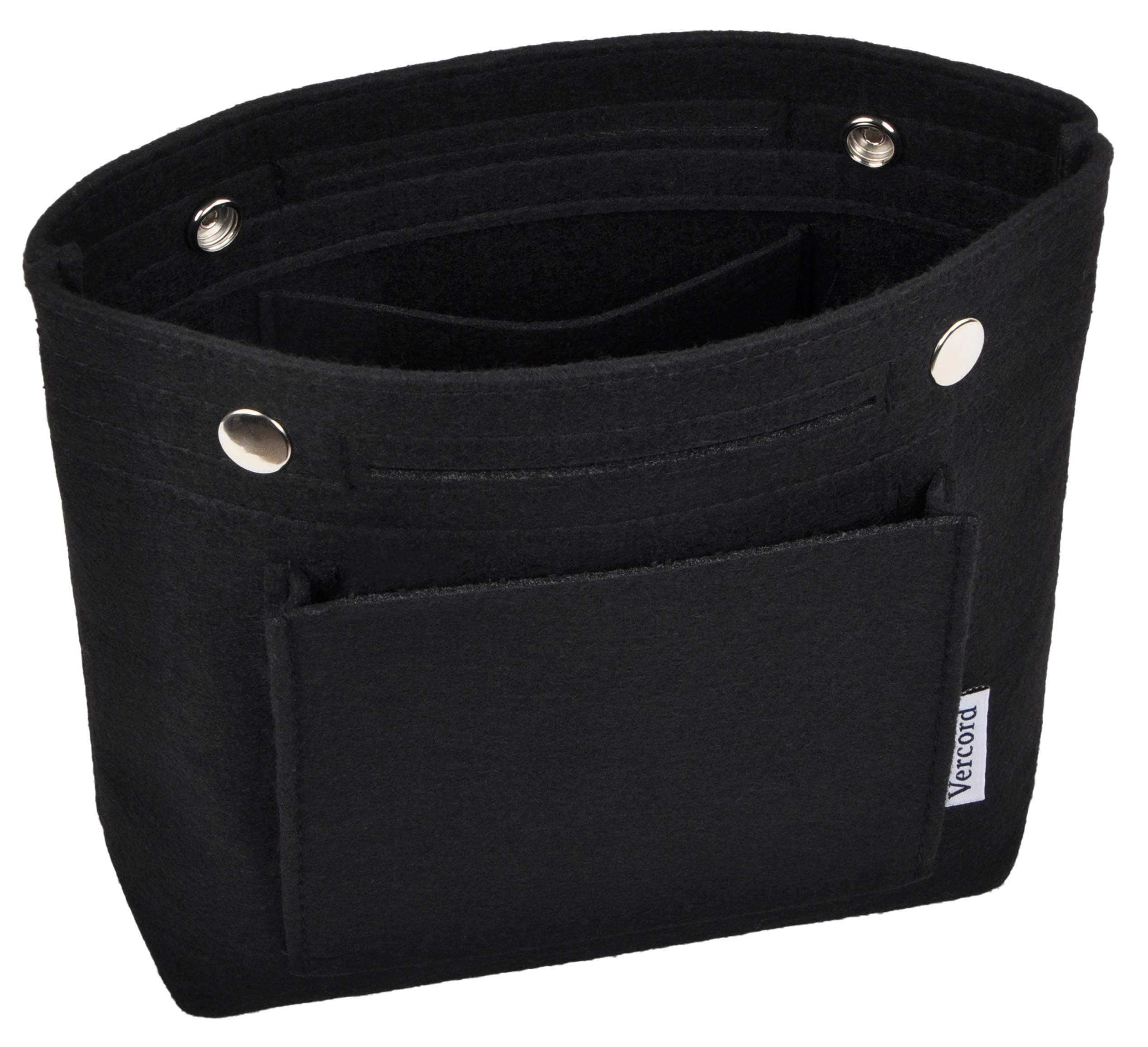 Vercord Mini Slim Small Felt Purse Organizer Insert Inside Handbag Tote Pocketbook for Women Black