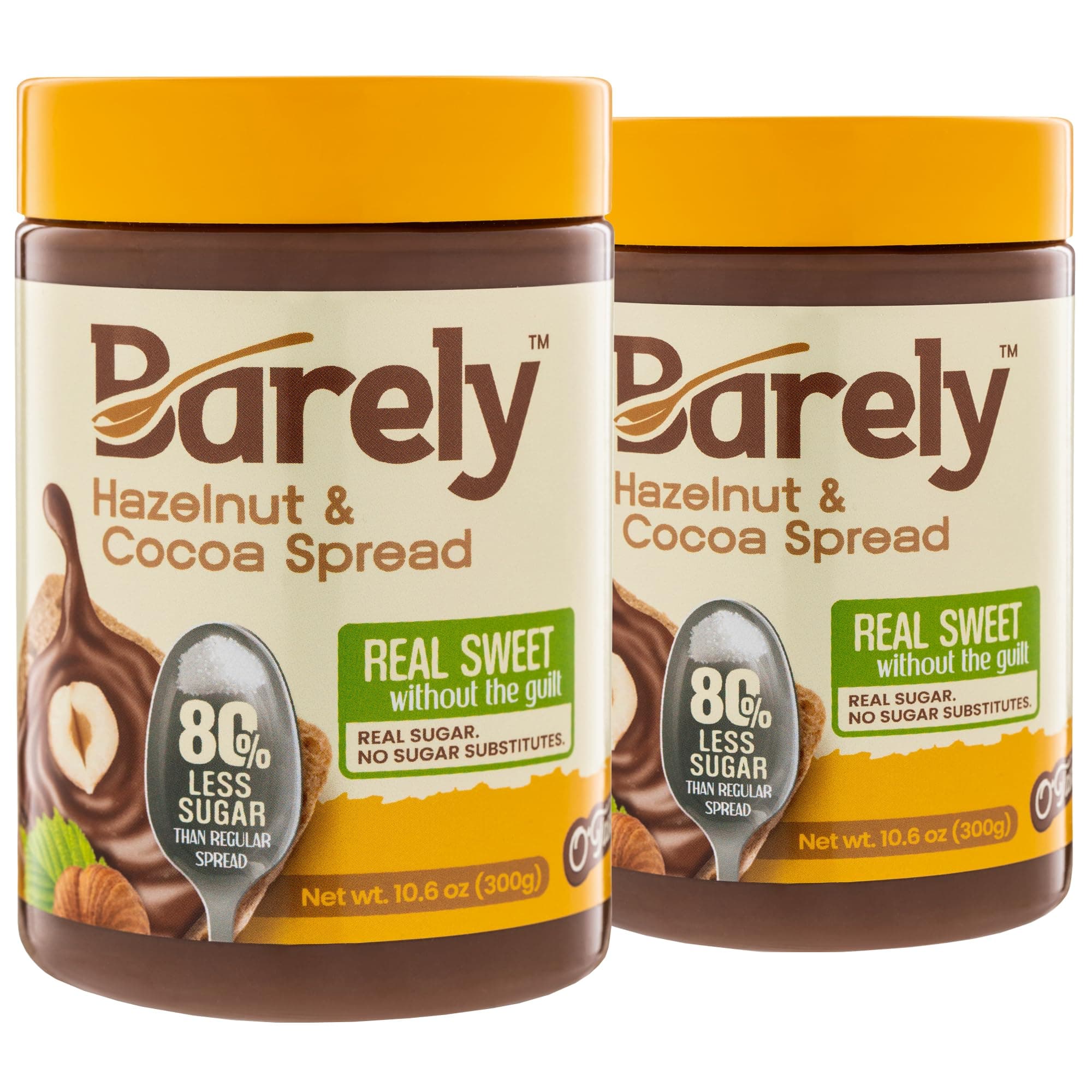 Hazelnut & Cocoa Spread by Barely, Low Sugar & No Artificial Sweeteners, Vegan, Keto Friendly, Delicious Chocolate Spread & Dessert Dip – High in Fiber with just 3.2 g Cane Sugar per Serving (2-Pack)