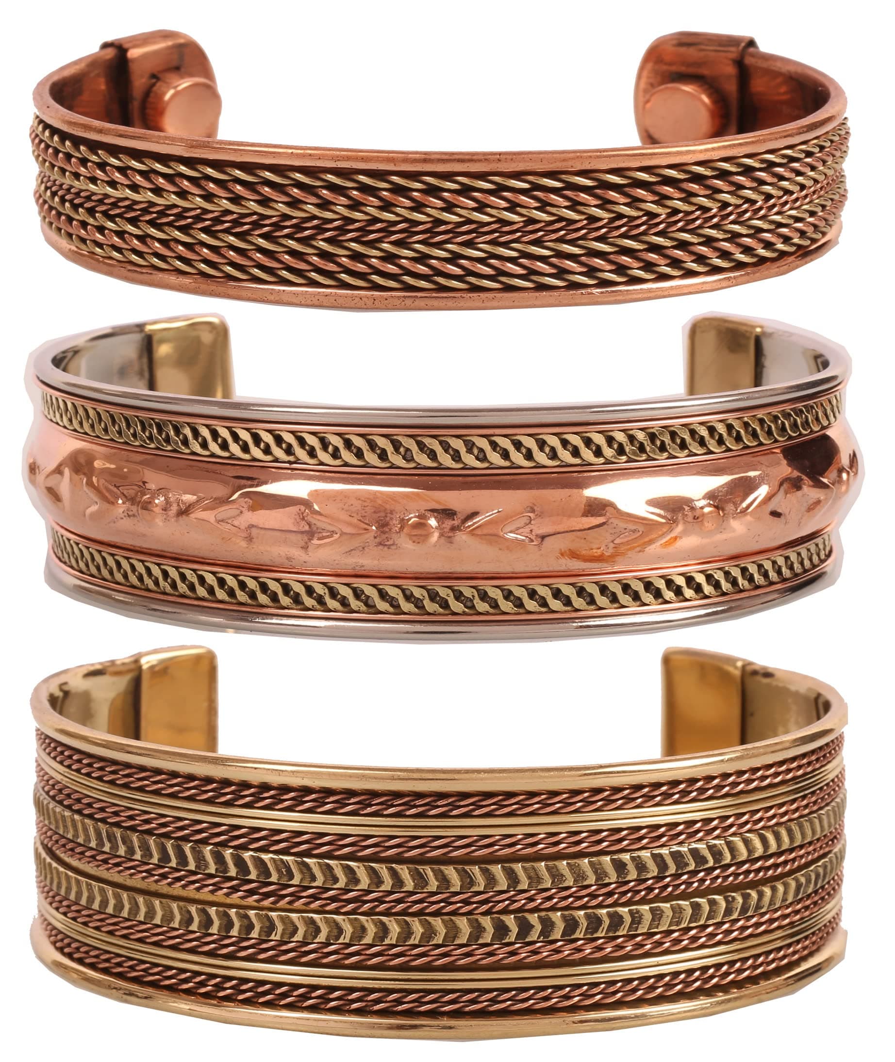 copper bracelets | gift for men women |adjustable 100% pure solid real magnetic jewelry | handmade bracelet set combo | rope braided tibetan bangles.
