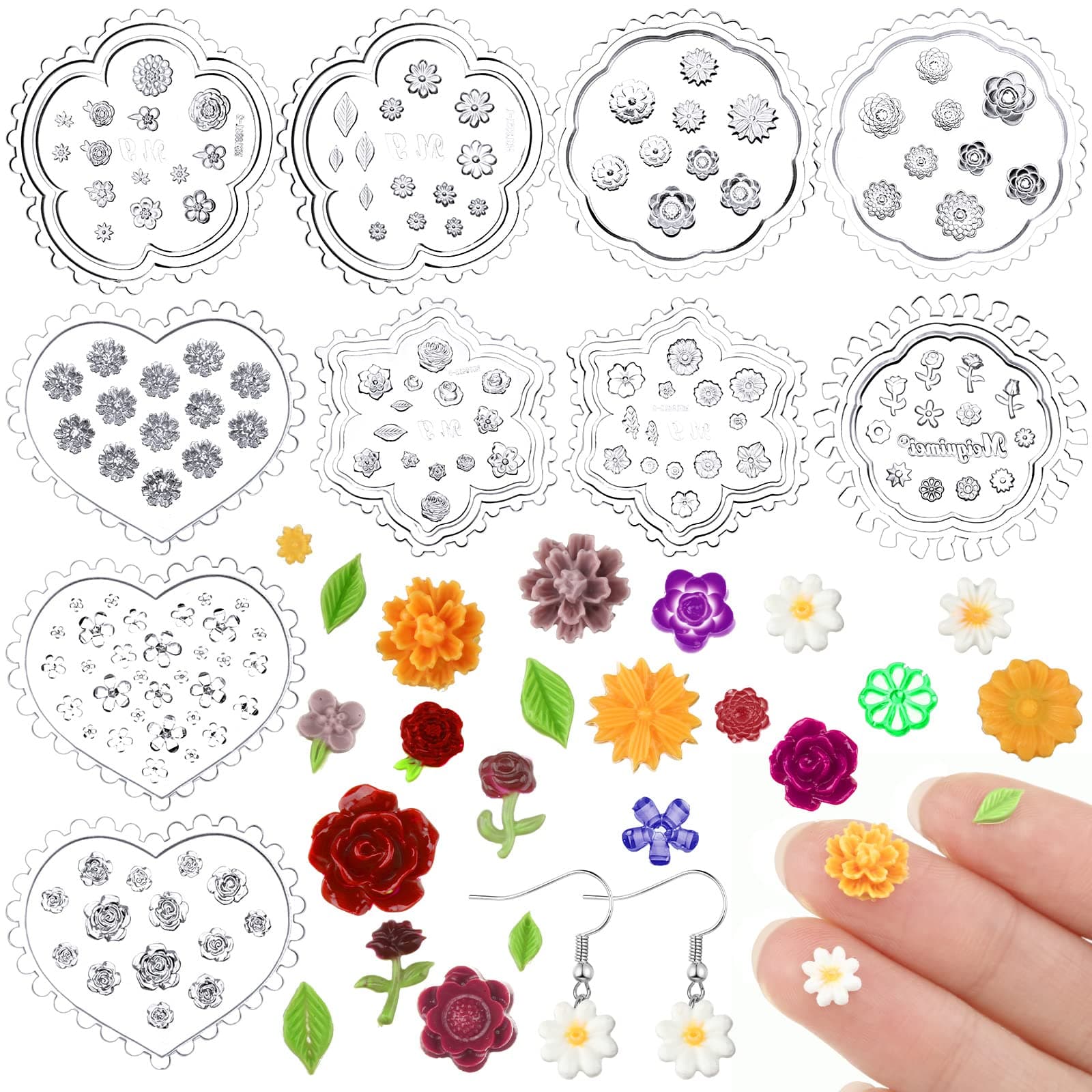10 Pcs Flower Polymer Clay Molds Flower and Leaf Polymer Clay Molds for Jewelry Making Small Rose Daisy Silicone Molds Polymer Clay Molds for Polymer Clay Earrings Decoration (Floral Style)