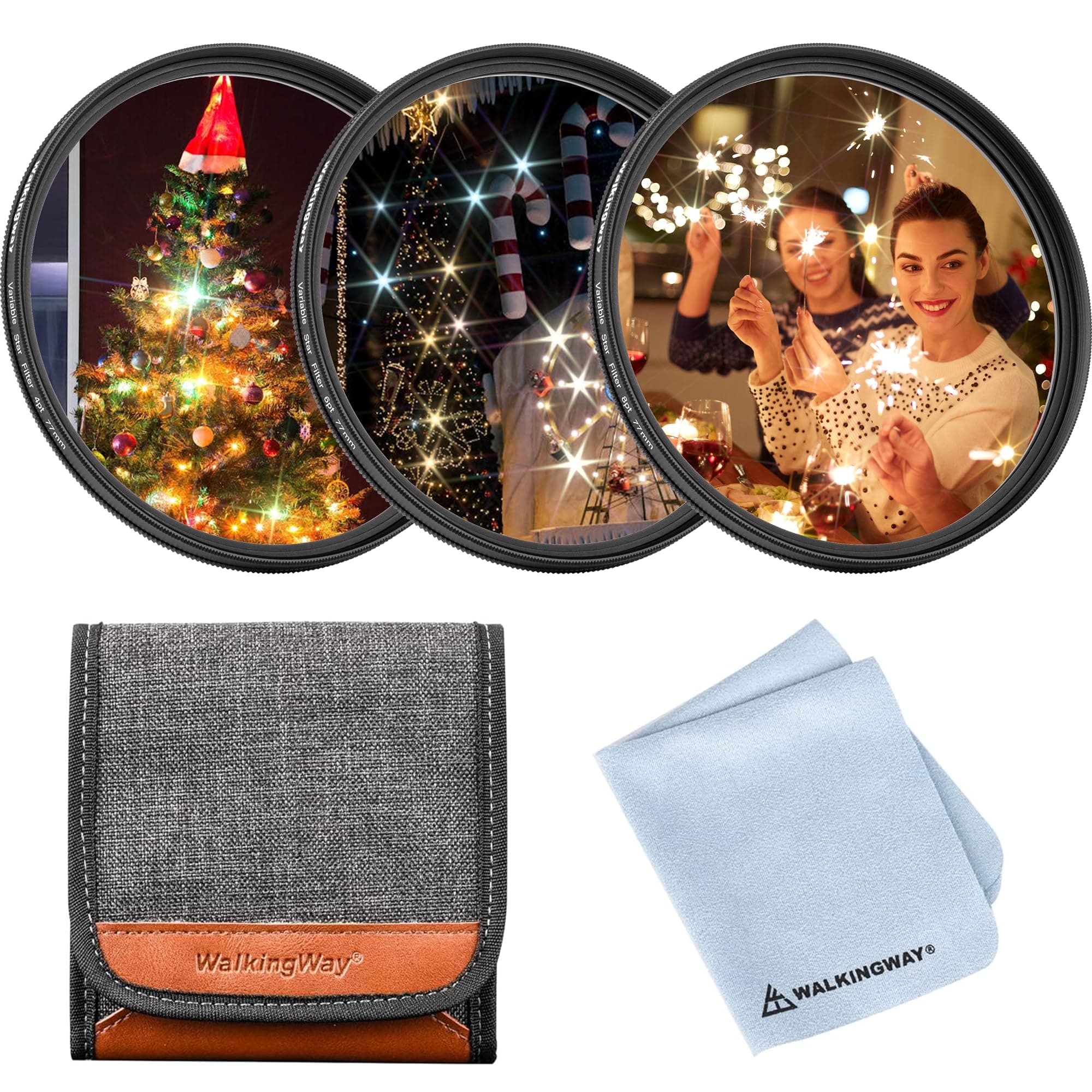 Walking Way 82mm Star Filter Sets Variable 4,6,8 Points Star Filter Adjustable Cross Screen Starburst Filter Kit with 3 Pocket Filter Pouch Case for DSLR Camera Lens