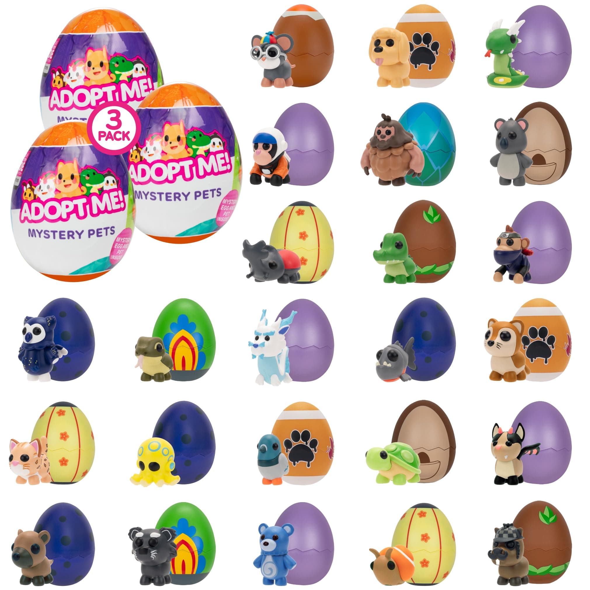 Adopt Me! Mystery Pets Blind Box Egg 3-Pack - Series 4 - Exclusive Virtual Item Game Code - Collectible Mini Animal Toy Figure, Styles May Vary - Easter Gift for Kids, Girls & Boys - 6+