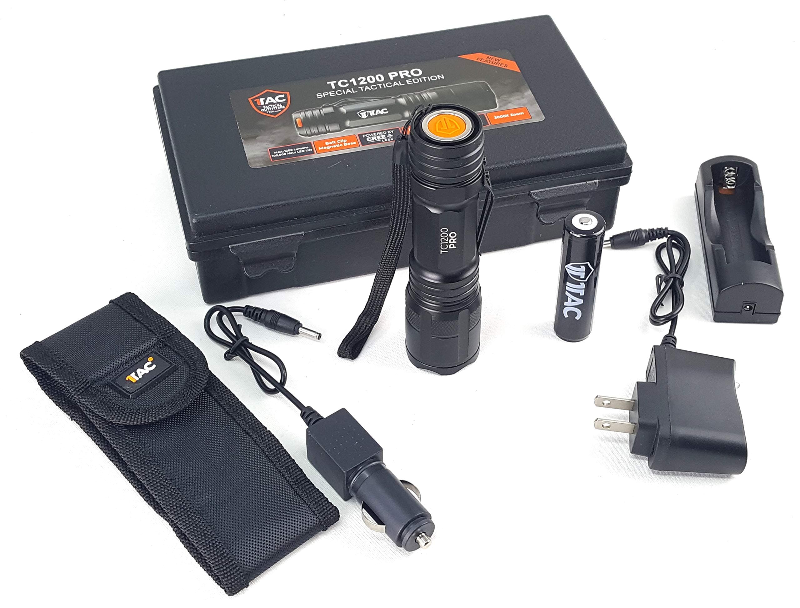 1TAC Rechargeable XM-L2 LED Tactical Flashlight Kit High Power | 1200 Lumens 5 Light Modes, Ultra Bright and Waterproof Aircraft Grade Aluminum