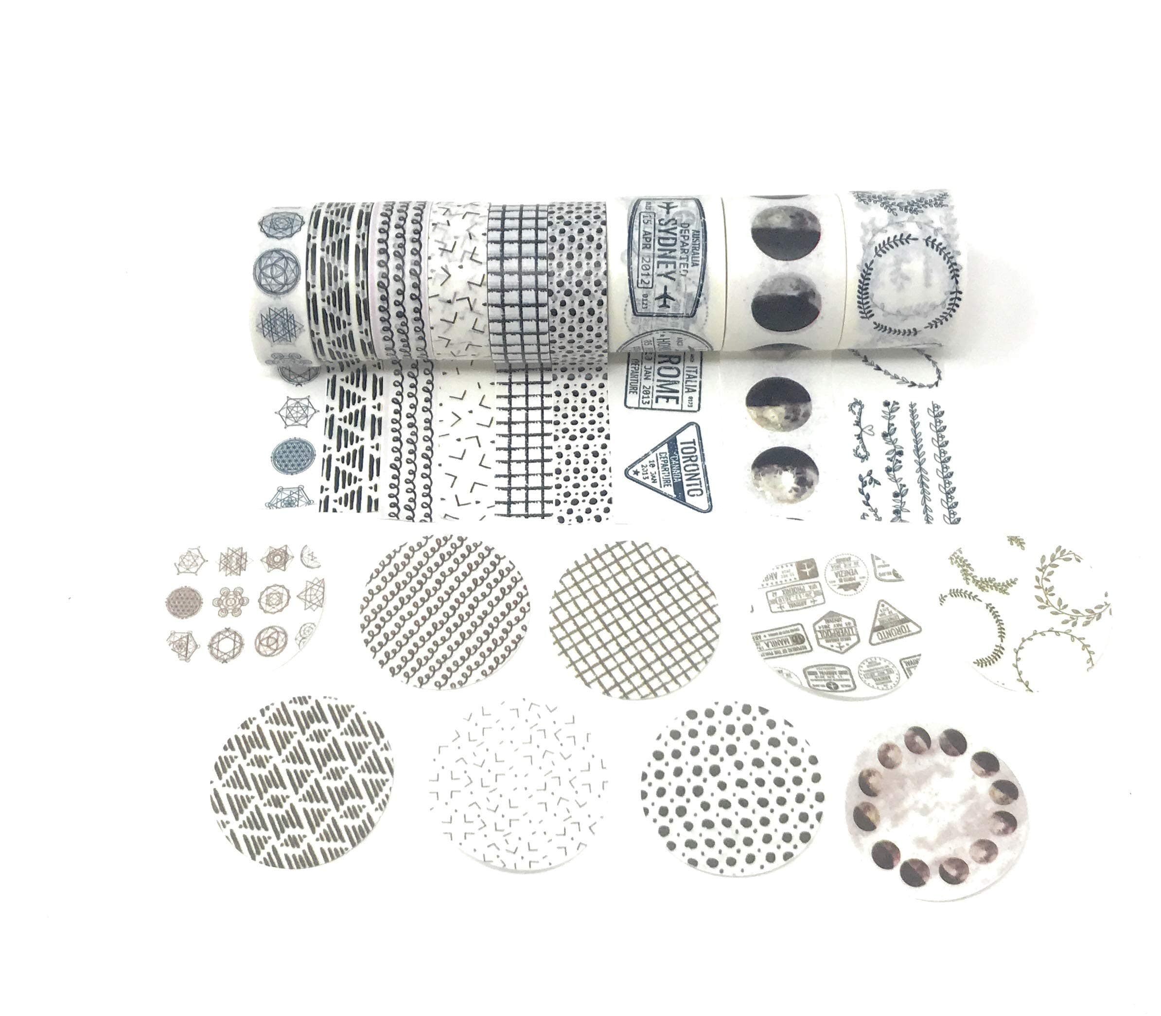 Washi Tape Gift Box Themed Set Detailed (Monochrome Pattern)