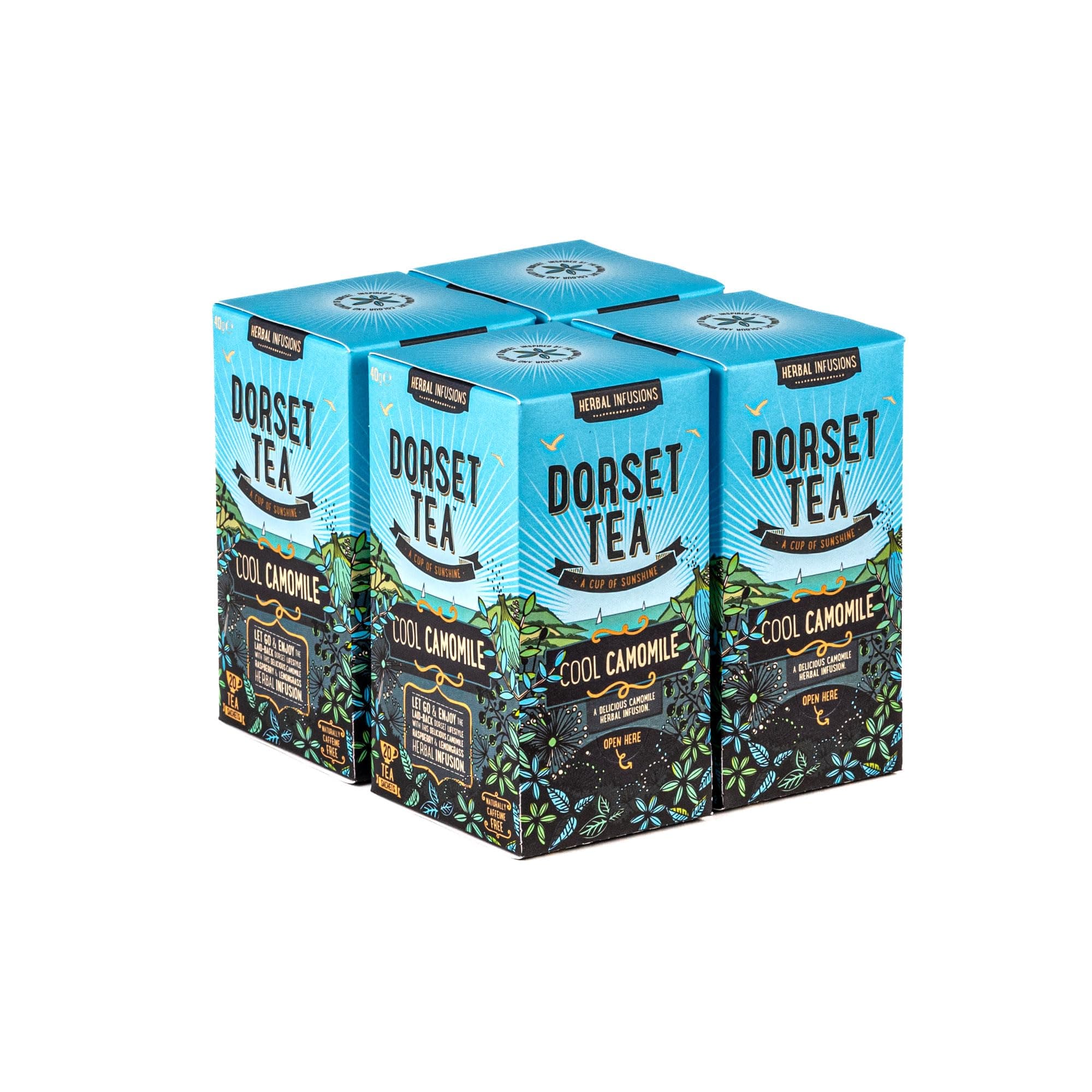 Dorset Tea Cool Camomile Tea Bags 4 boxes x 20 Tea Bags (80 Tea Bags Total) Naturally Caffeine Free Camomile Herbal Tea Bags