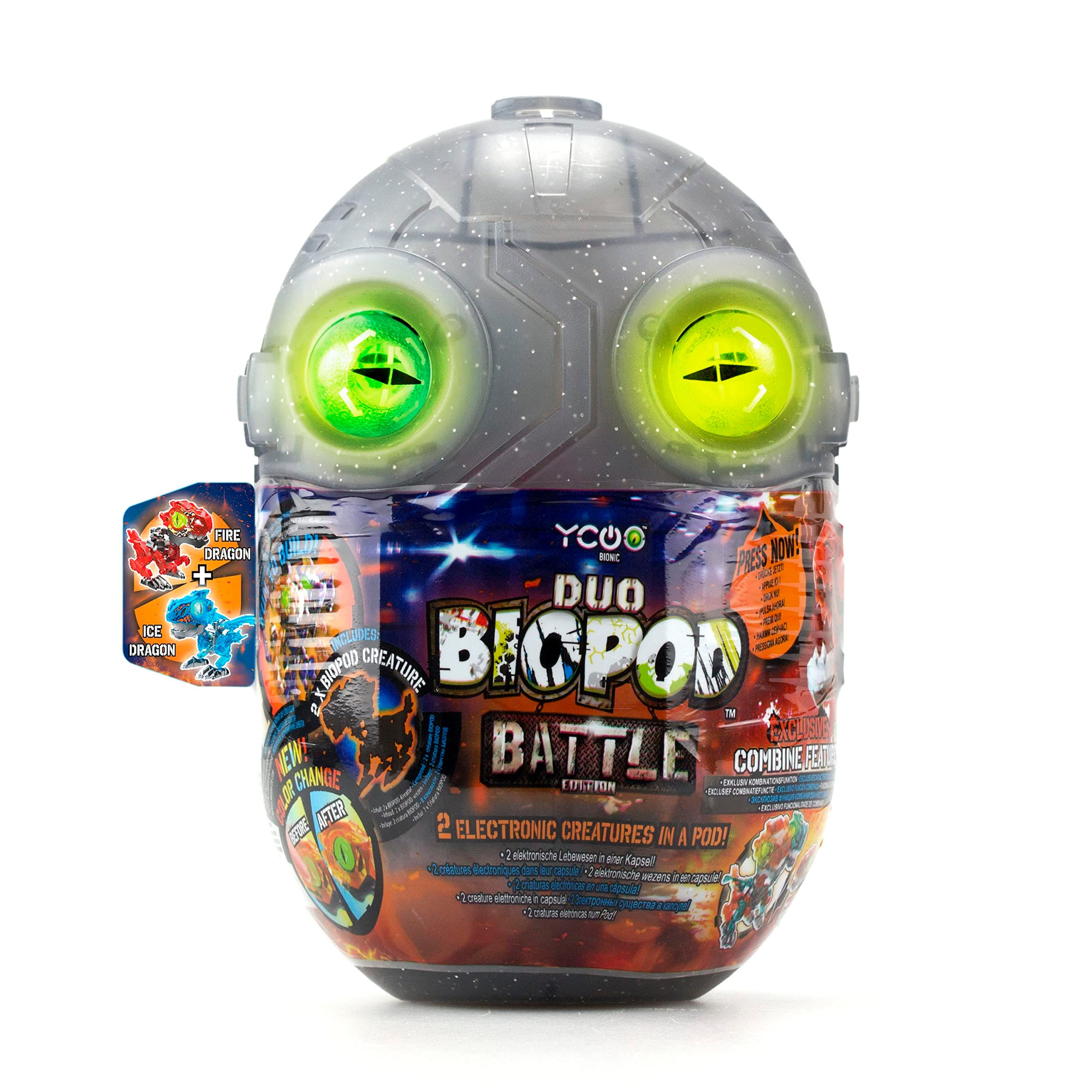 YCOO Biopod Battle Single Pack - 1 Jurassic Interactive Robot - 1 Small Electronic Dinosaur to Assemble - Light Sound Effects - 8 Robot Toys to Collect - 9 cm - Suitable for Ages 5 and Above