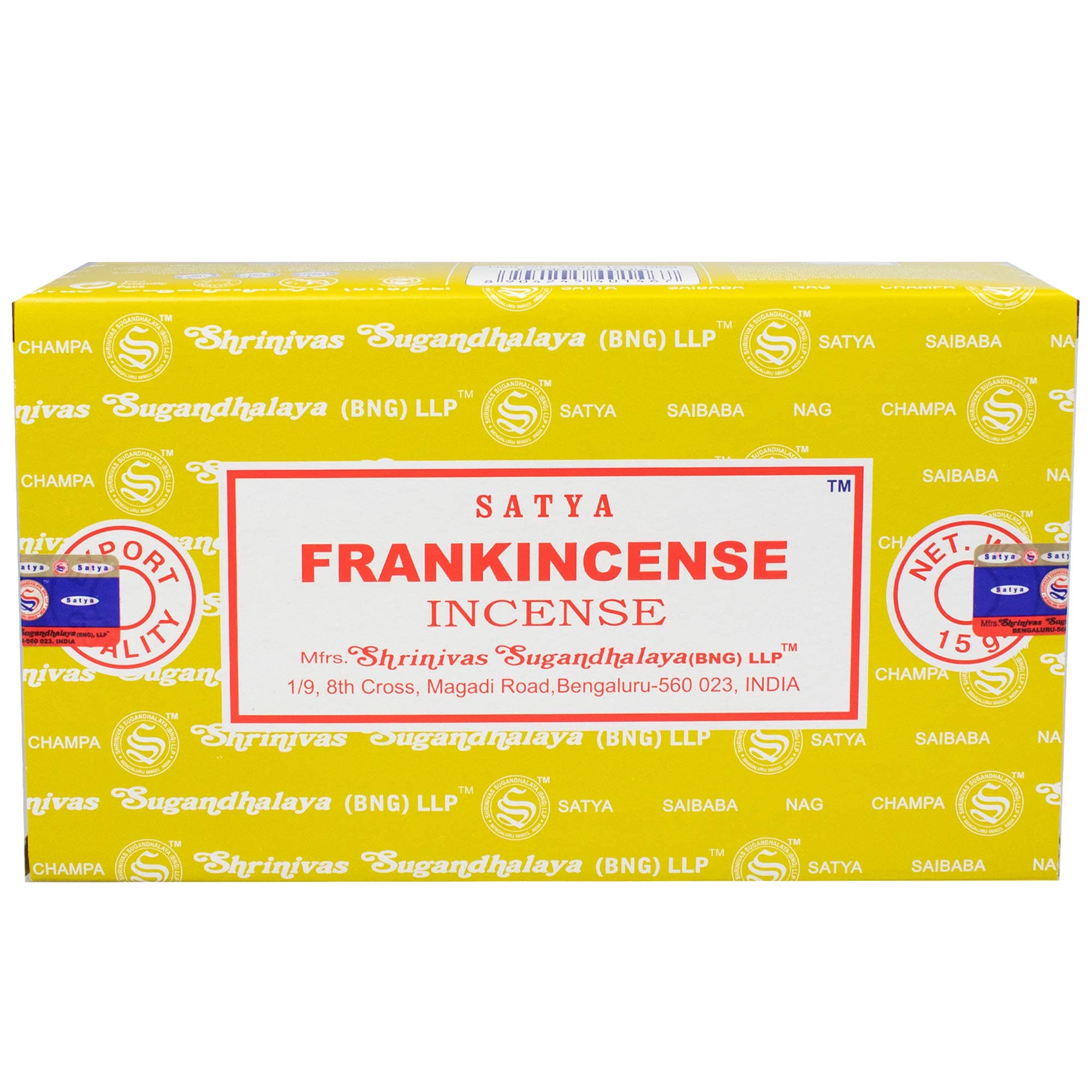 156 Satya Frankincense Incense Sticks 180 Grams (12 boxes of 15 grams each) Sai Baba Nag Champa