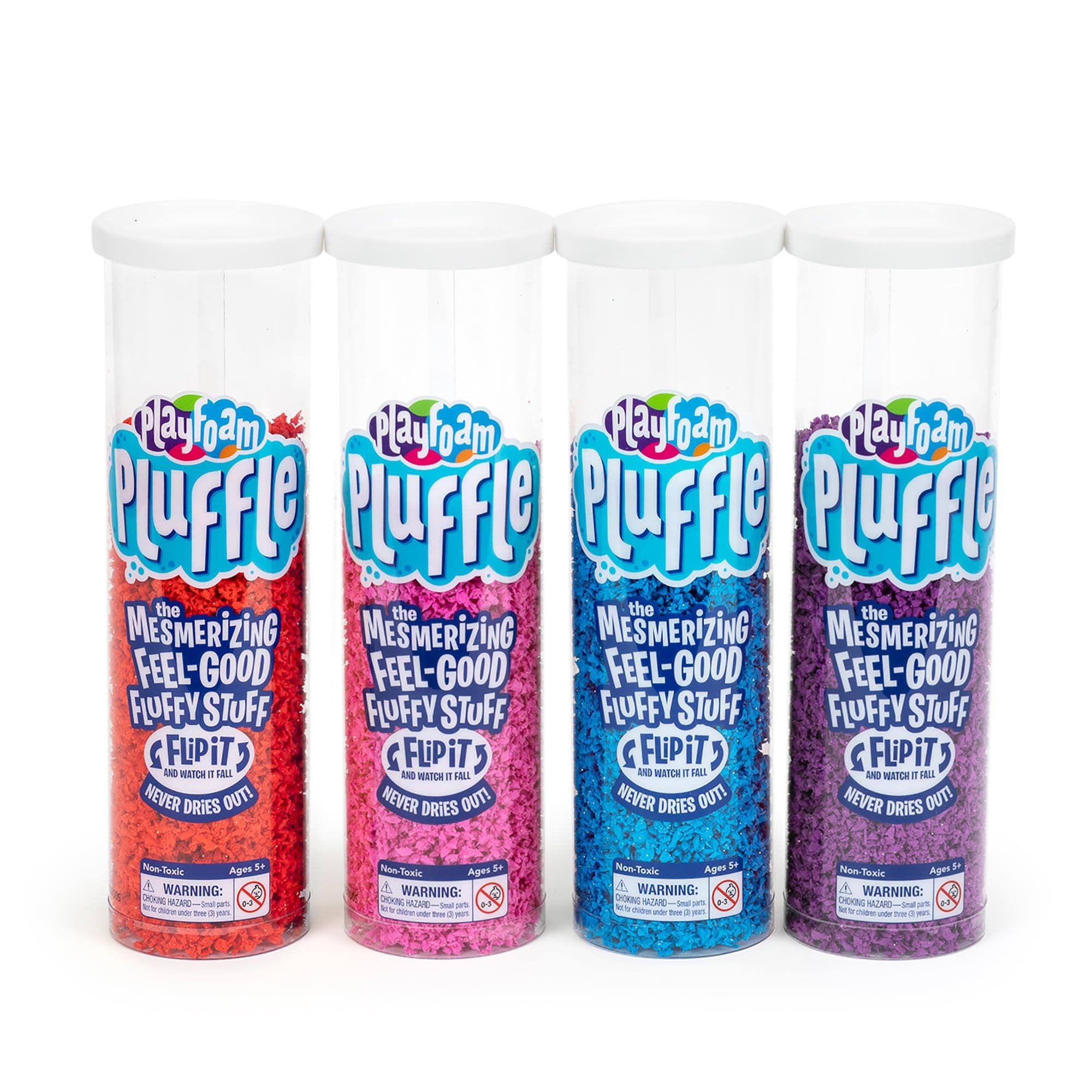 Pluffle® 4-Pack - Sensory Bin Foam Set, No Mess Alternative to Sand Toys & Slime for Toddlers at Home or in The Classroom, Fun Sensory Table Filler, Gift for Kids Ages 3+
