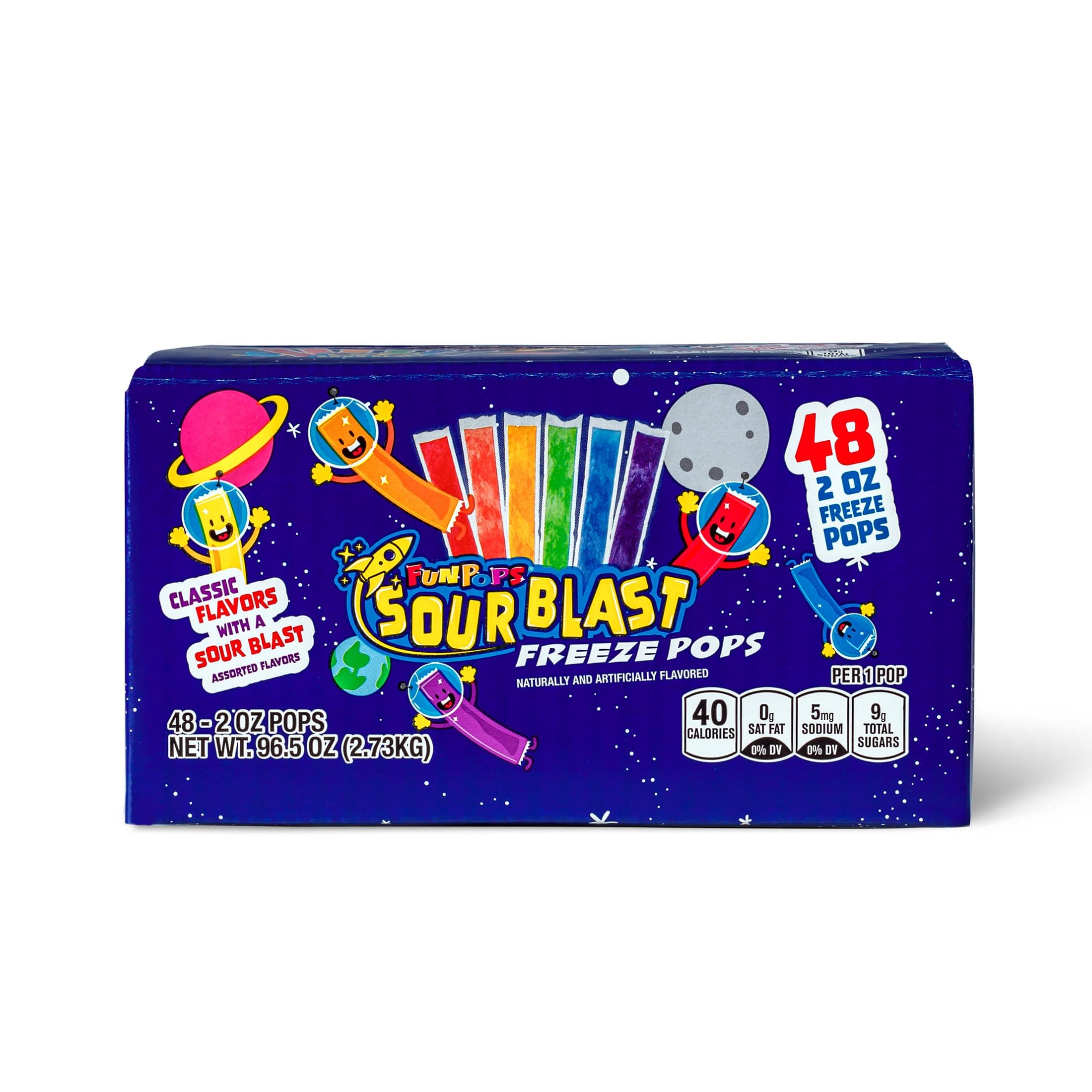 Sour Blast Freeze Pops, Refreshing Fat Free Popsicles, Variety Pack, 2 oz, 48 Count Box