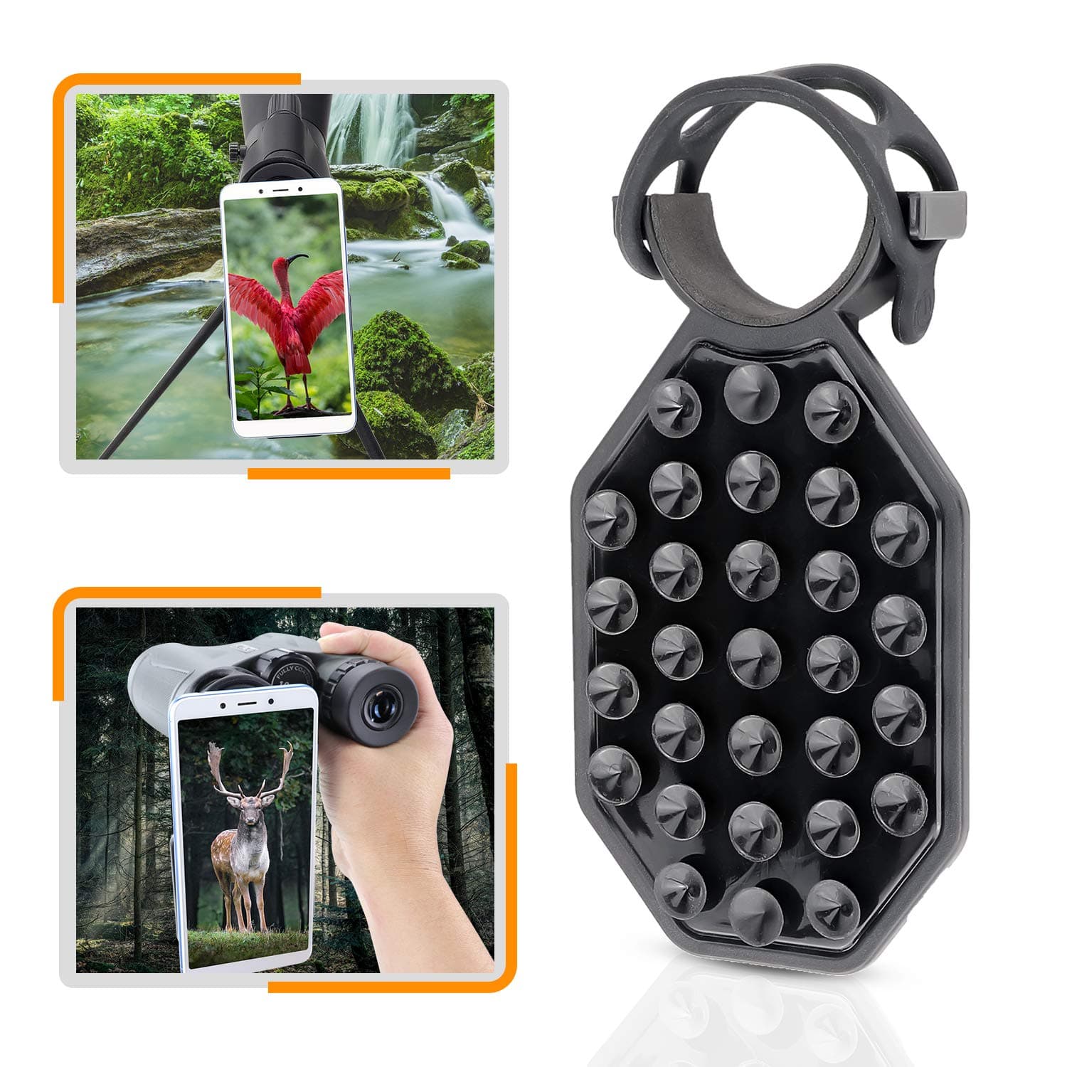 HUTACT Universal Smart Phone Mount Adapter, Silicone Suction Cup Cell Phone Adapter Mount fits Most Phones, Compatible with Binoculars & Spotting Scope, Quick Install & No Scratch【Big Size】