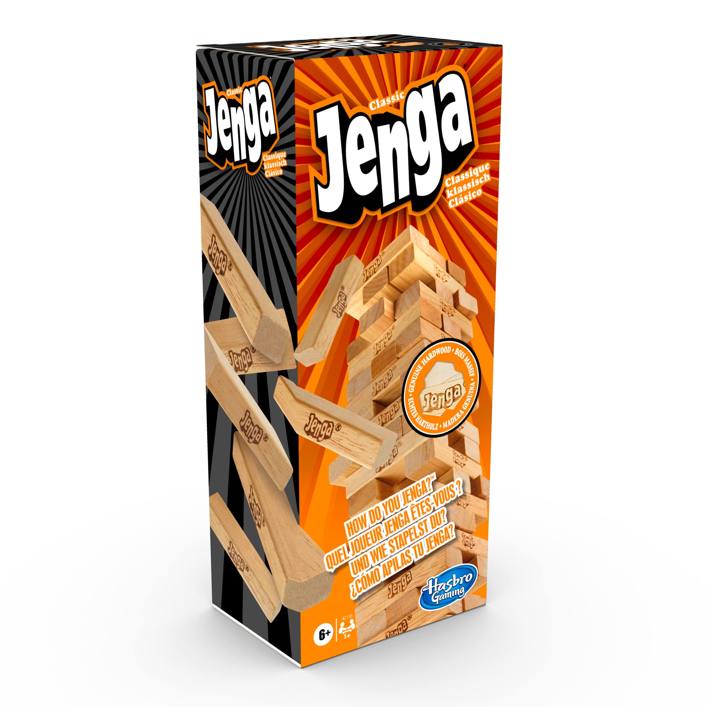 Hasbro Gaming - Classic Jenga Game, Genuine Hardwood Blocks, Jenga Stacking Tower Party Game For Family And Kids Ages 6+, Birthday Gift & Gift For All Ocasions
