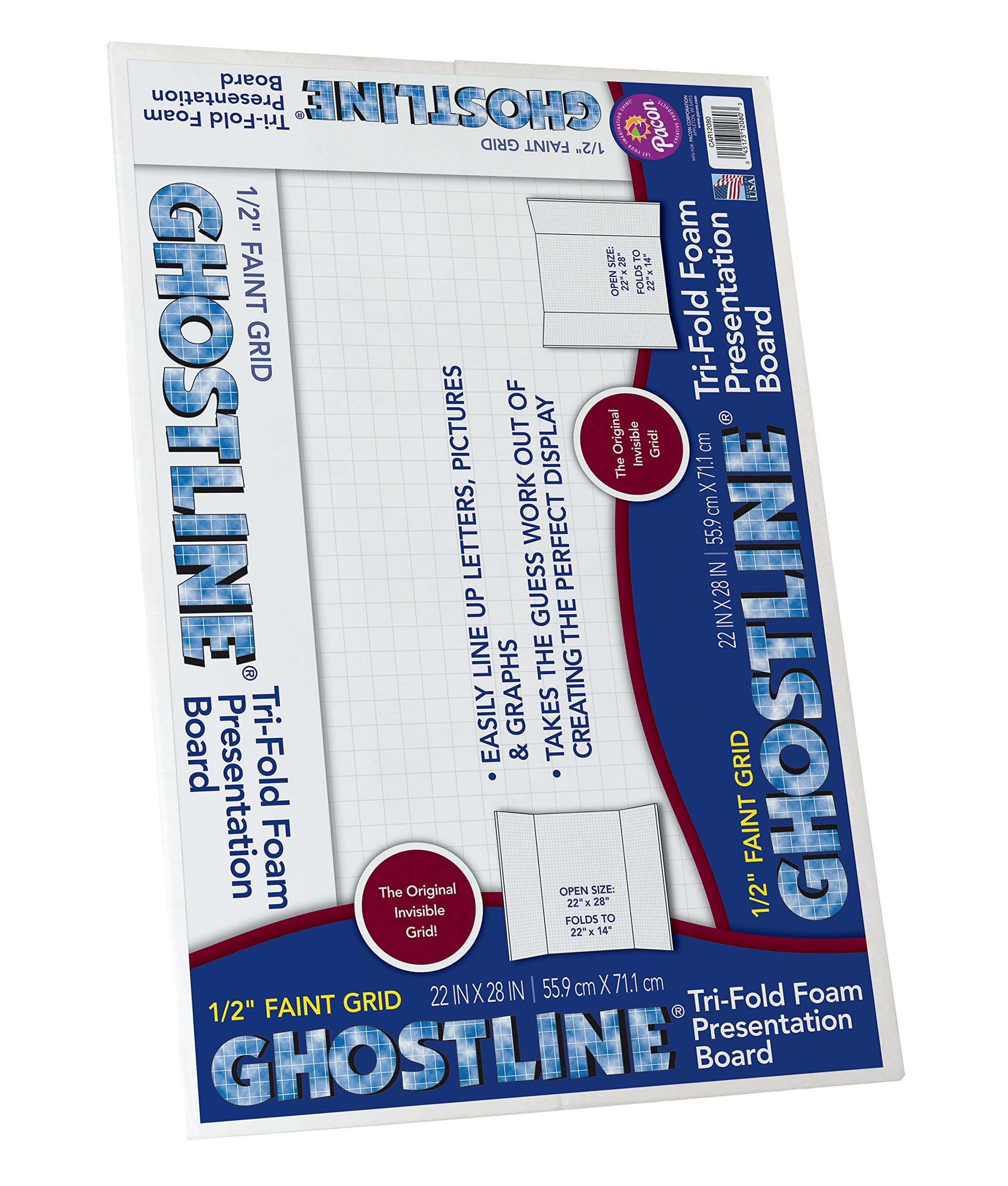 Ghostline Foam Presentation Board 1/2" Faint Grid, 28" x 22", White 5