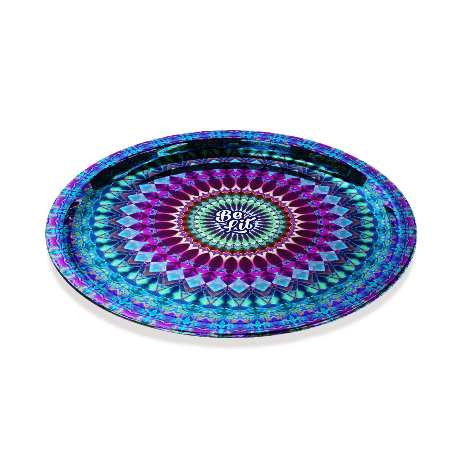 Round Rolling Tray | Blue Mandala | Huge 12.75 Inch Diameter | Easy to Clean | Raised Edges for Convenience | Heady Design | Boho Hippie Chic | Room for Grinders, Papers, Pieces, & More