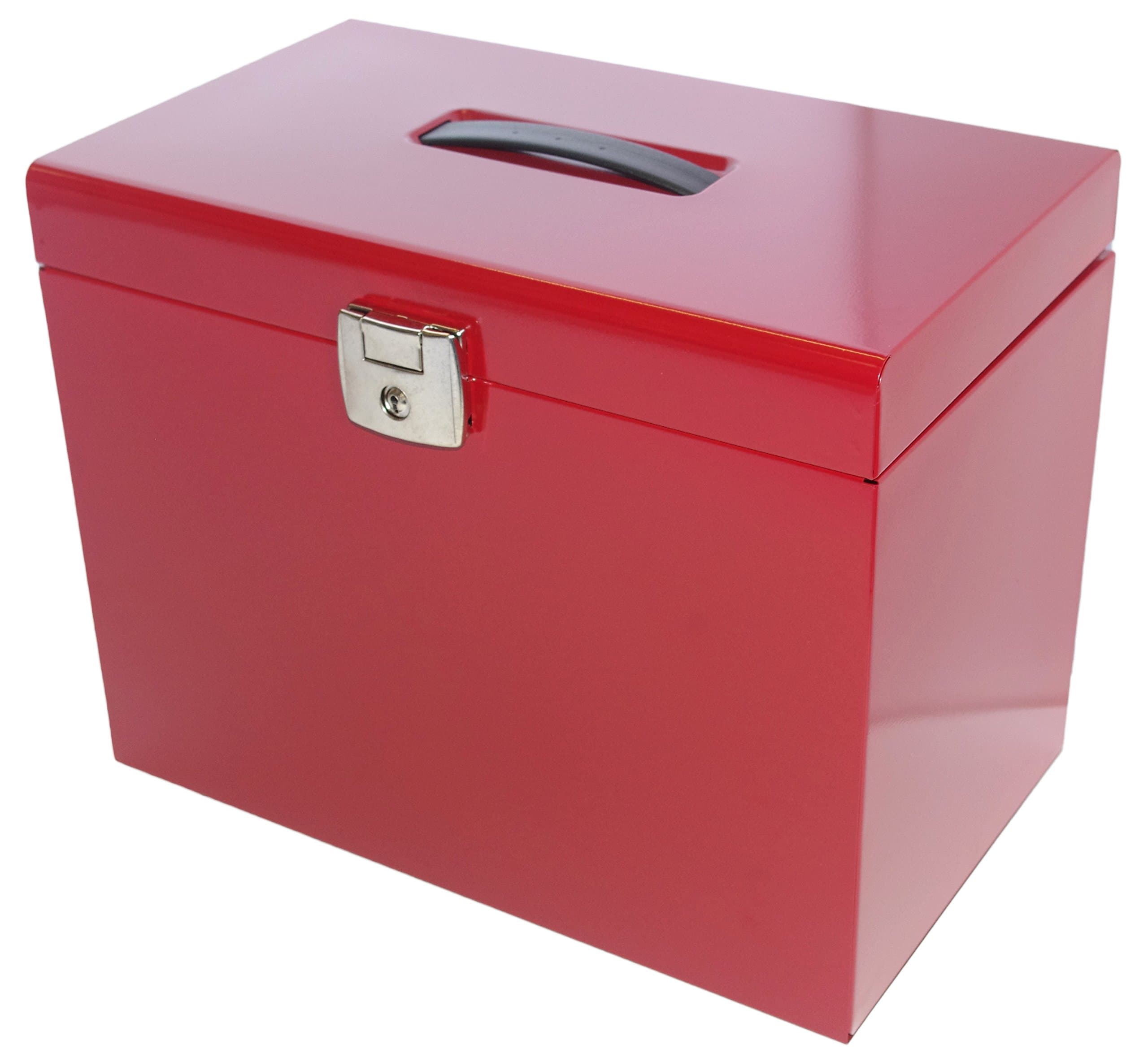 A4 Metal File Box Storage - Inc. 5 A4 Suspension Files, Tabs & Inserts (Red)